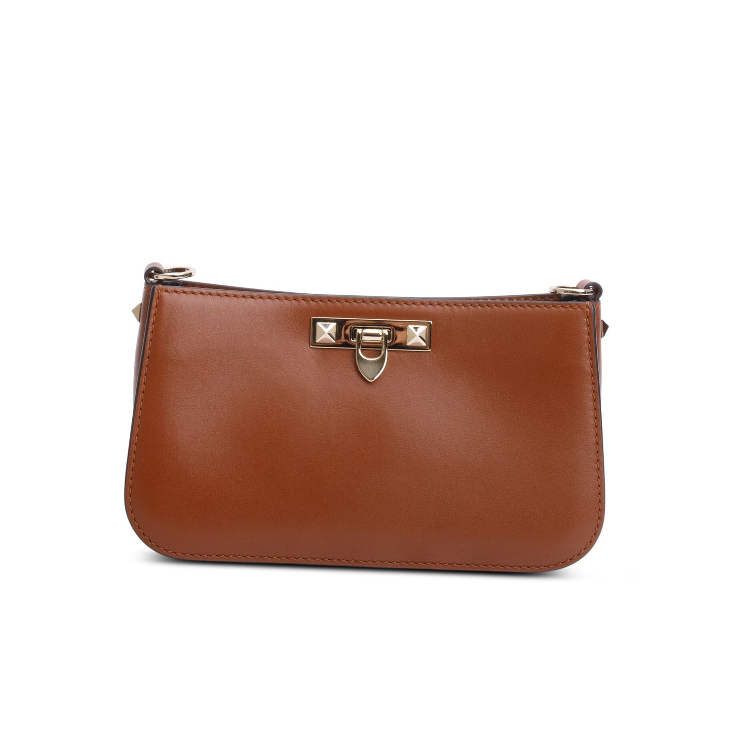 Valentino Brown Calfskin Rockstud Fierce Small Shoulder Bag