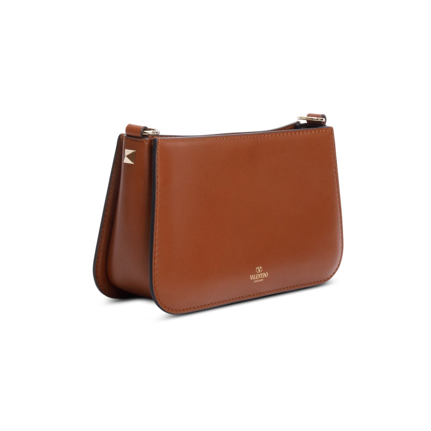 Valentino Brown Calfskin Rockstud Fierce Small Shoulder Bag