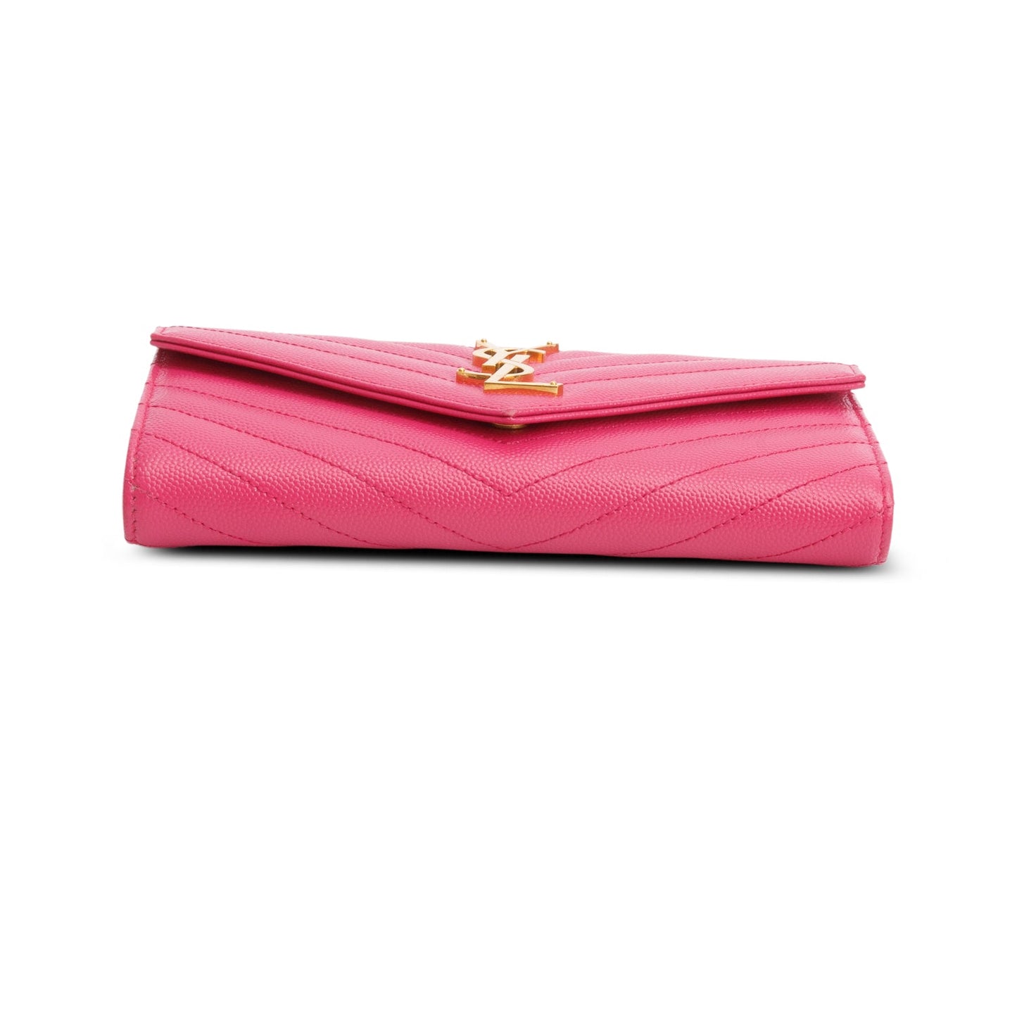 Saint Laurent 2021 Pink Grain de Poudre Cassandre Matelasse Large Flap Wallet