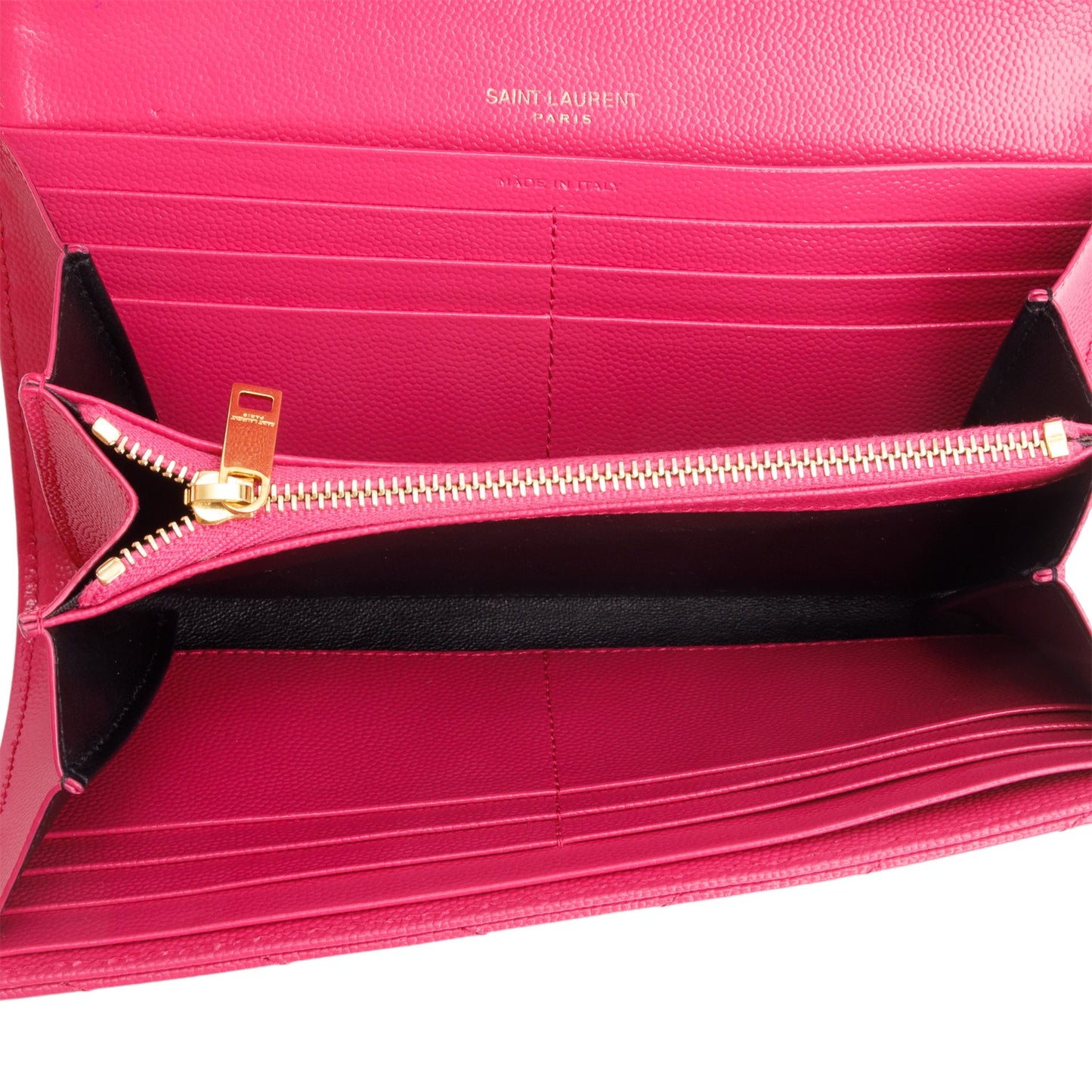 Saint Laurent 2021 Pink Grain de Poudre Cassandre Matelasse Large Flap Wallet