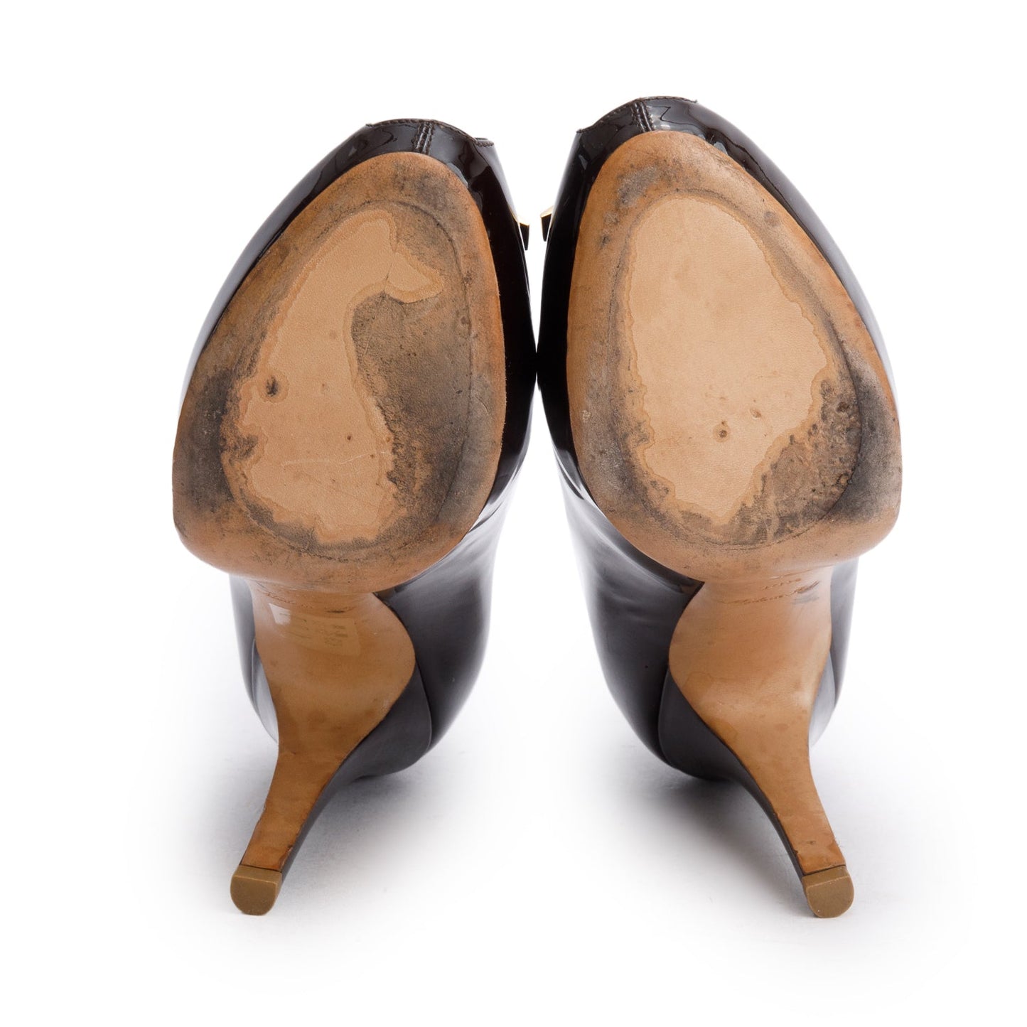 Louis Vuitton Brown Patent Leather Damier Ebene Pumps, Size 38.5