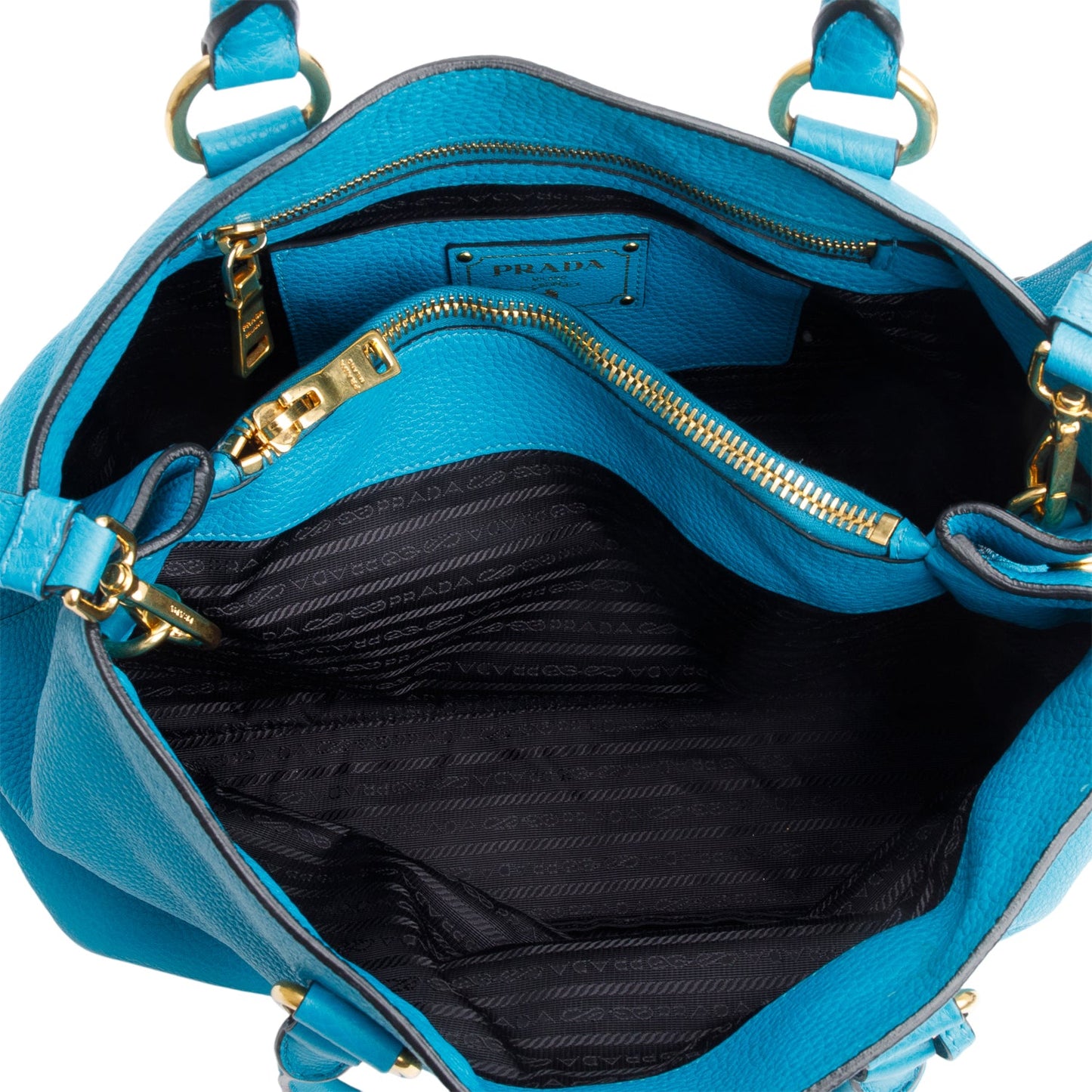Prada Blue Vitello Daino Convertible Tote