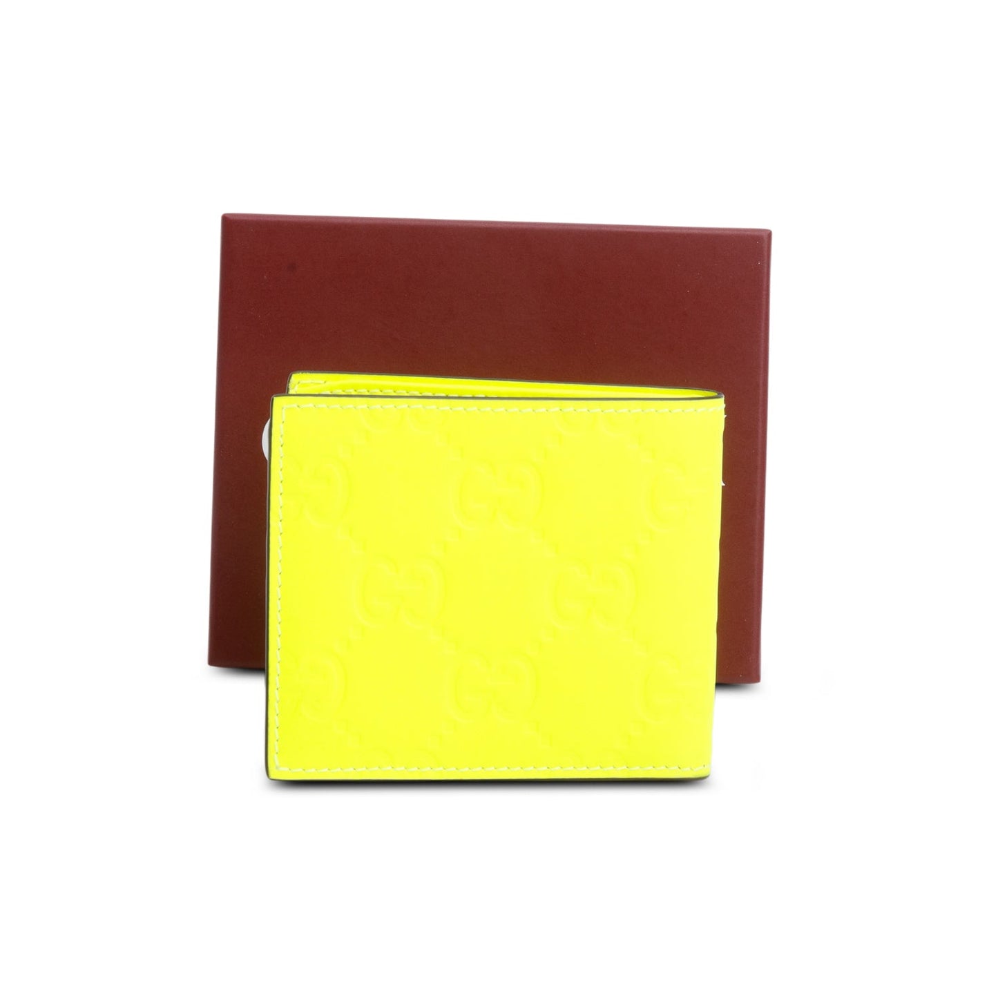 Gucci Neon Green Embossed Smooth Leather GG Emblem Bi-Fold Wallet