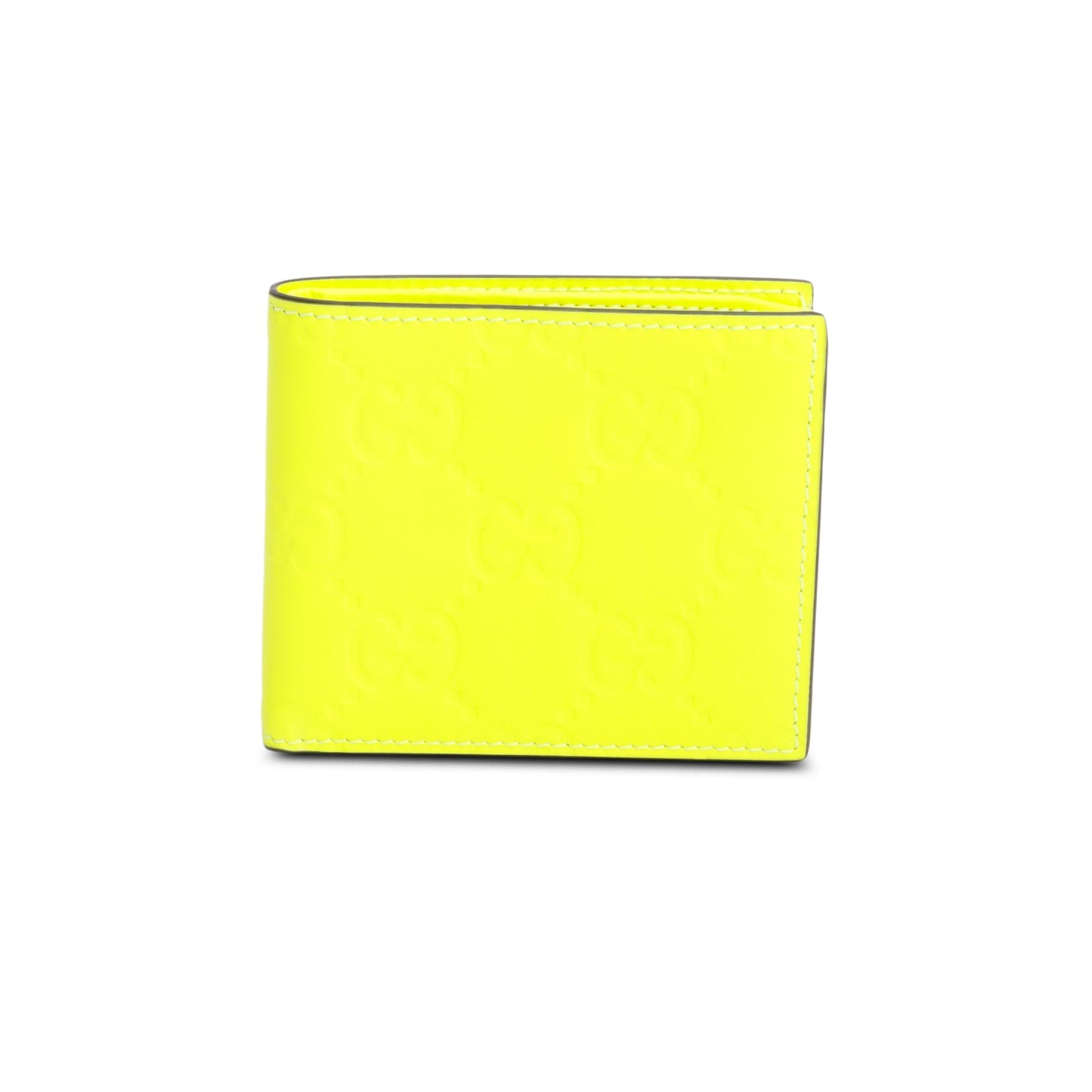 Gucci Neon Green Embossed Smooth Leather GG Emblem Bi-Fold Wallet