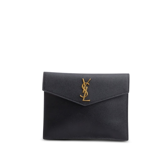 Saint Laurent Black Grain de Poudre Envelope Pouch