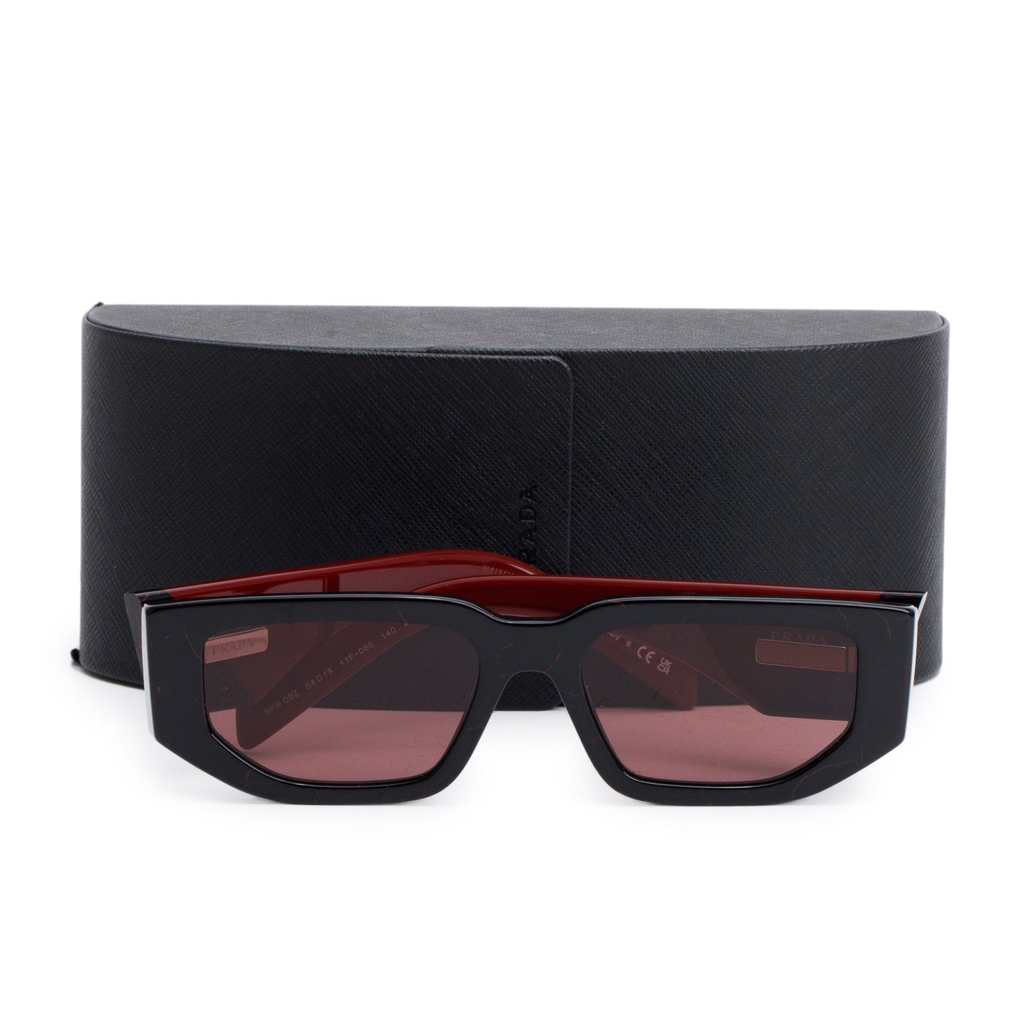 Prada SPR09Z Black/Red Acetate Triangle Logo Rectangle Sunglasses