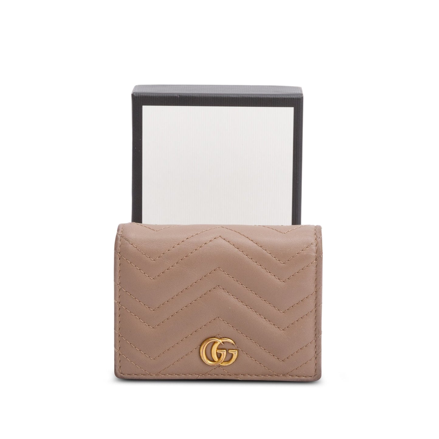 Gucci Beige Quilted GG Marmont Leather Card Case Wallet