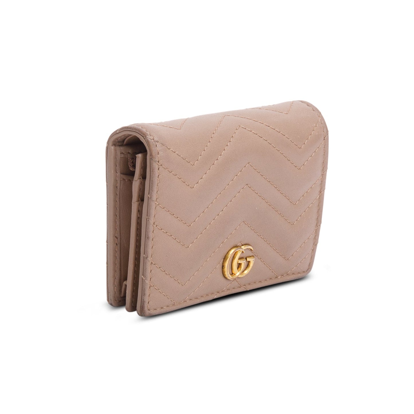 Gucci Beige Quilted GG Marmont Leather Card Case Wallet
