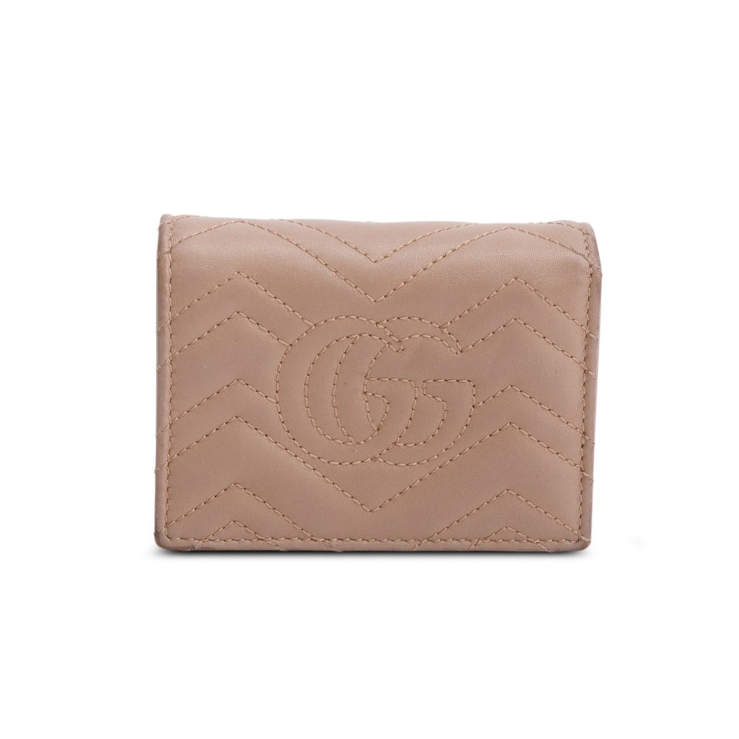 Gucci Beige Quilted GG Marmont Leather Card Case Wallet