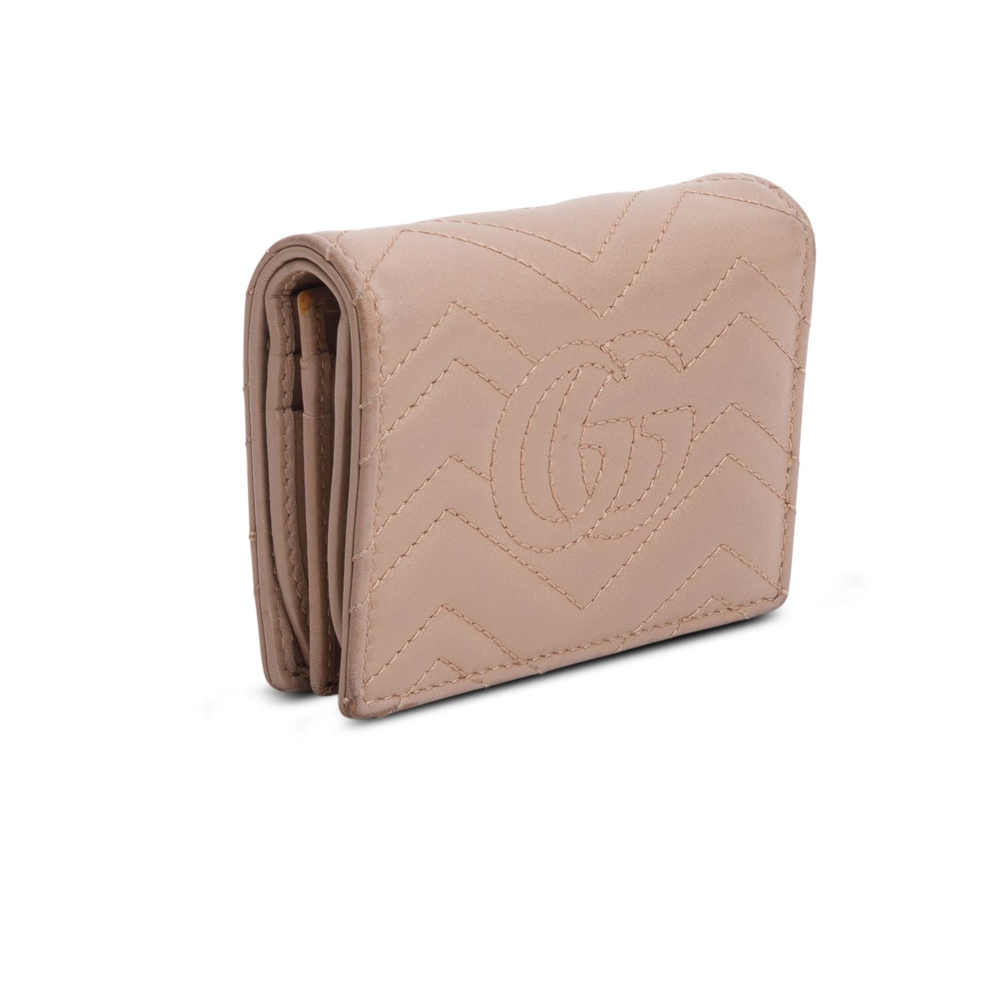Gucci Beige Quilted GG Marmont Leather Card Case Wallet