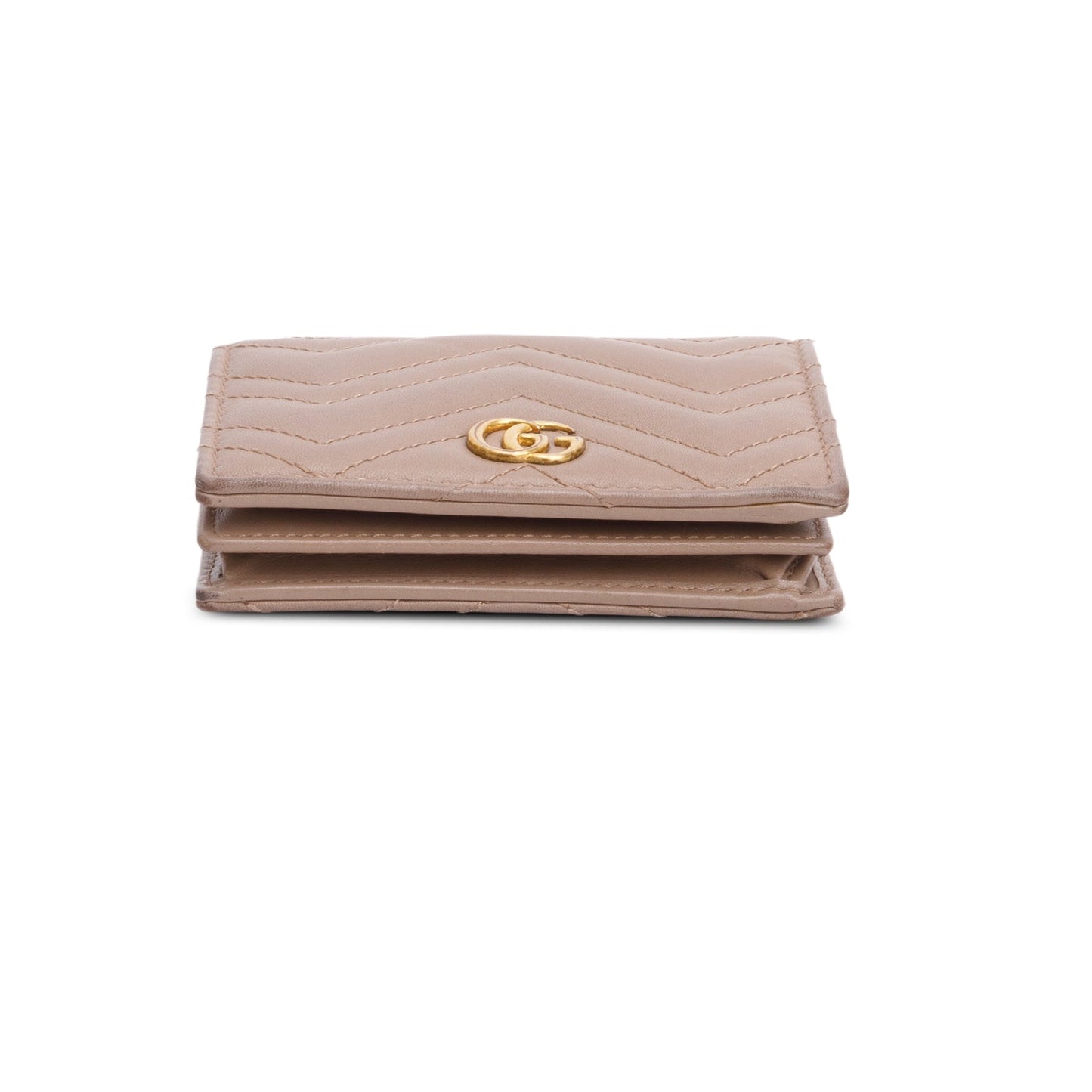 Gucci Beige Quilted GG Marmont Leather Card Case Wallet