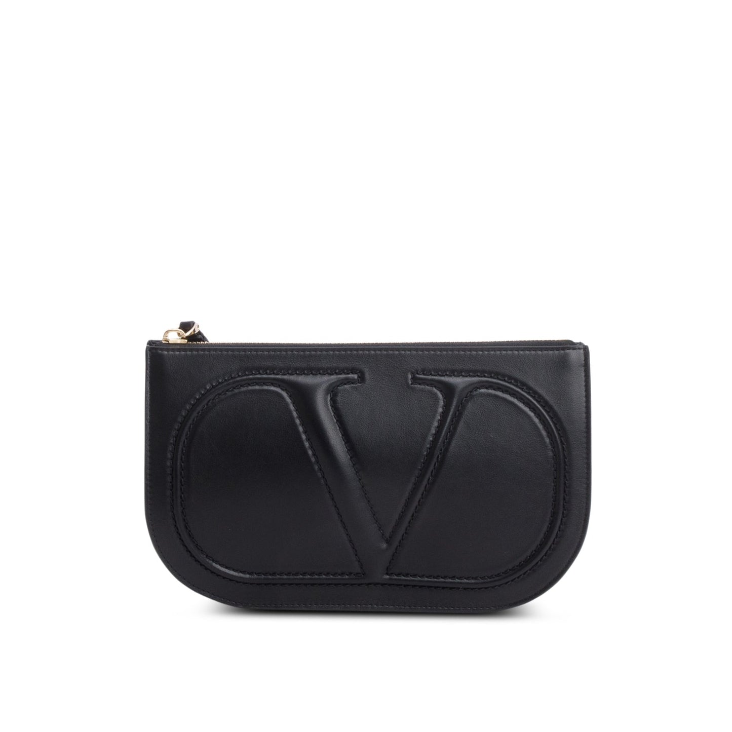 Valentino Gravani Black Leather VLogo Pouch