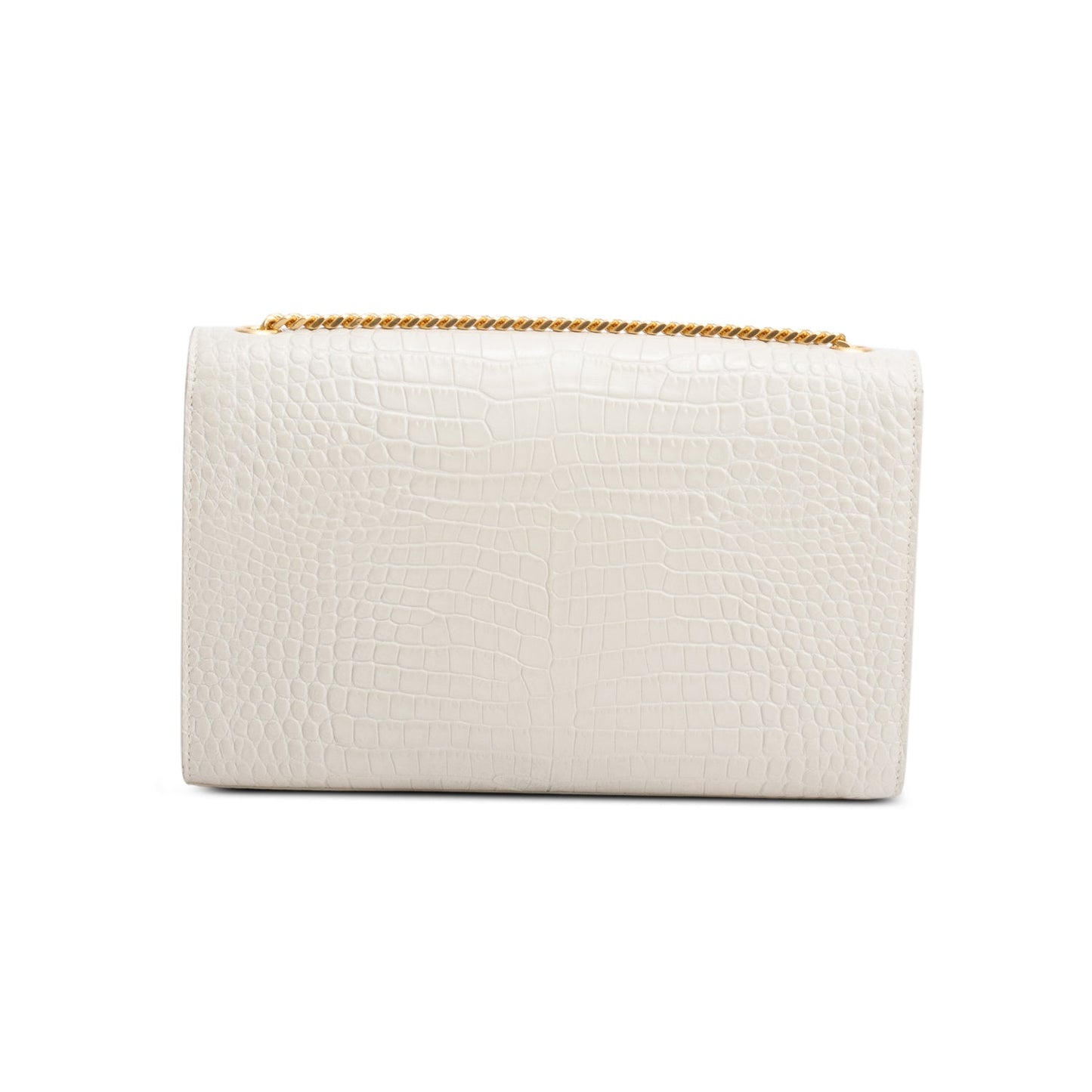 Saint Laurent 2021 Grey Crocodile-Embossed Leather Medium Classic Monogram Kate Tassel Chain Bag