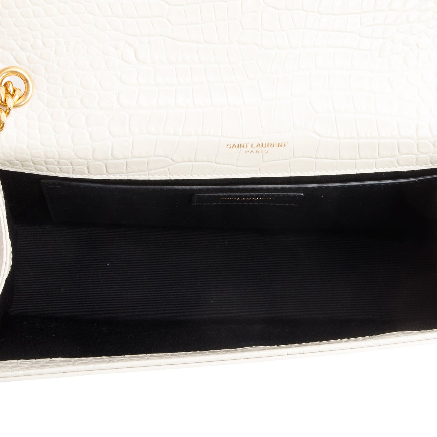 Saint Laurent 2021 Grey Crocodile-Embossed Leather Medium Classic Monogram Kate Tassel Chain Bag