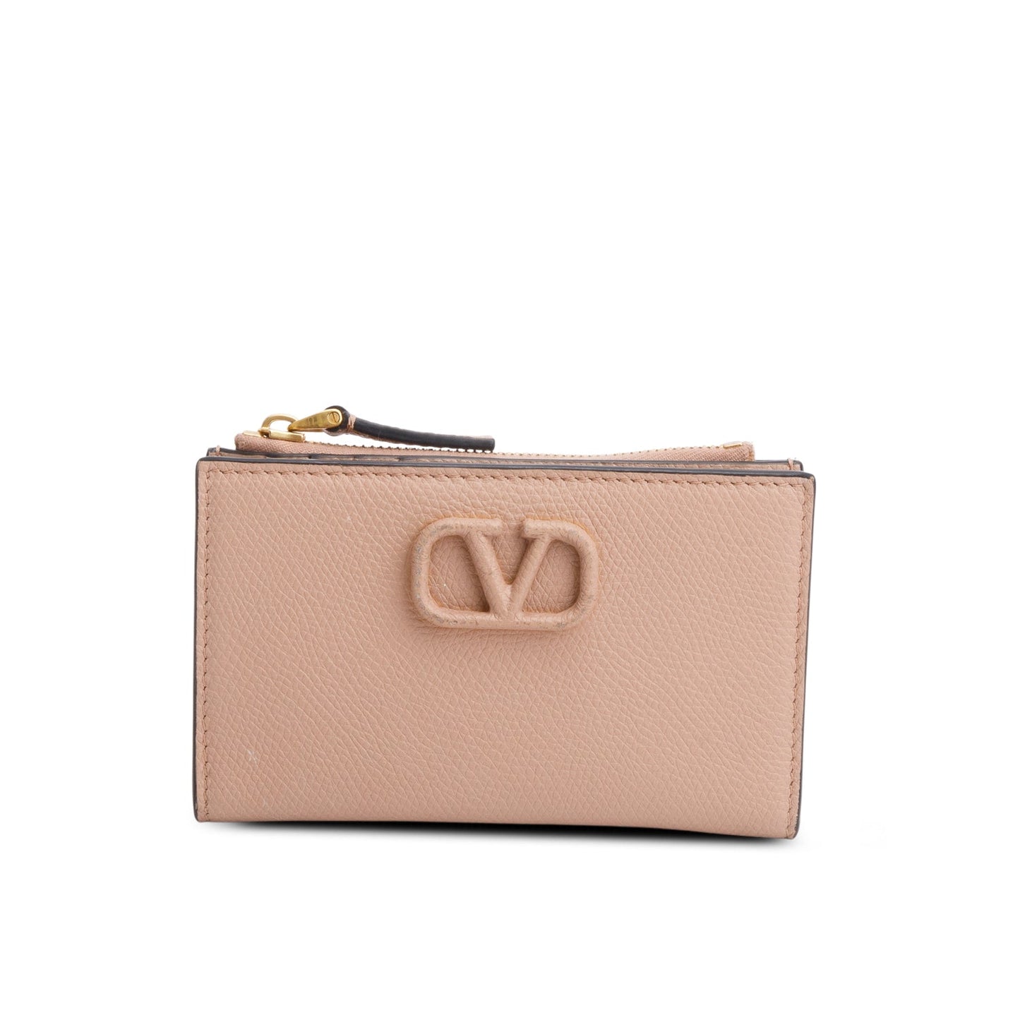 Valentino Beige Vlogo Grainy Calfskin Bi-Fold Wallet