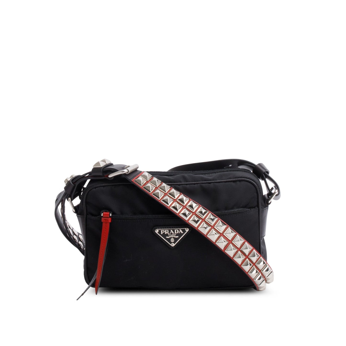 Prada Black Tessuto Nylon Studded New Vela Shoulder Bag