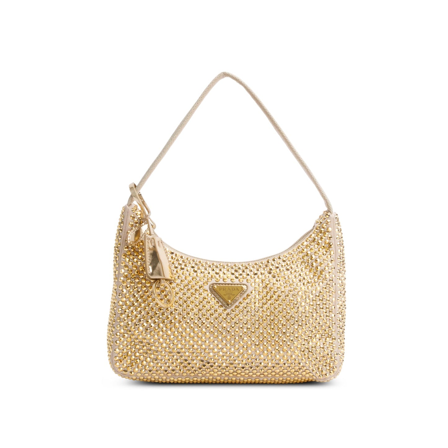 Prada Gold Satin Crystal Mini Re-Edition 2000 Bag