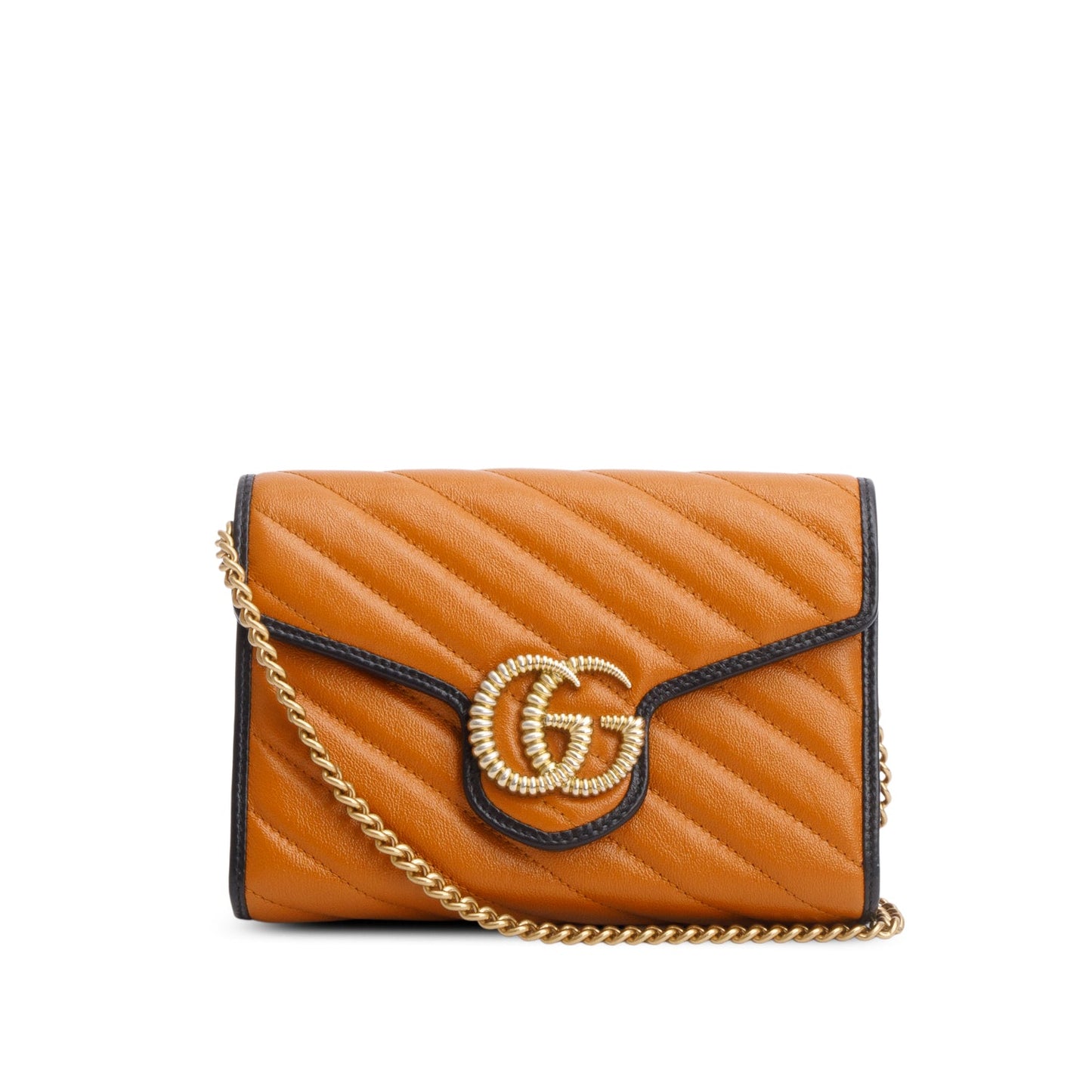 Gucci Brown Leather GG Marmont Torchon Chain Wallet