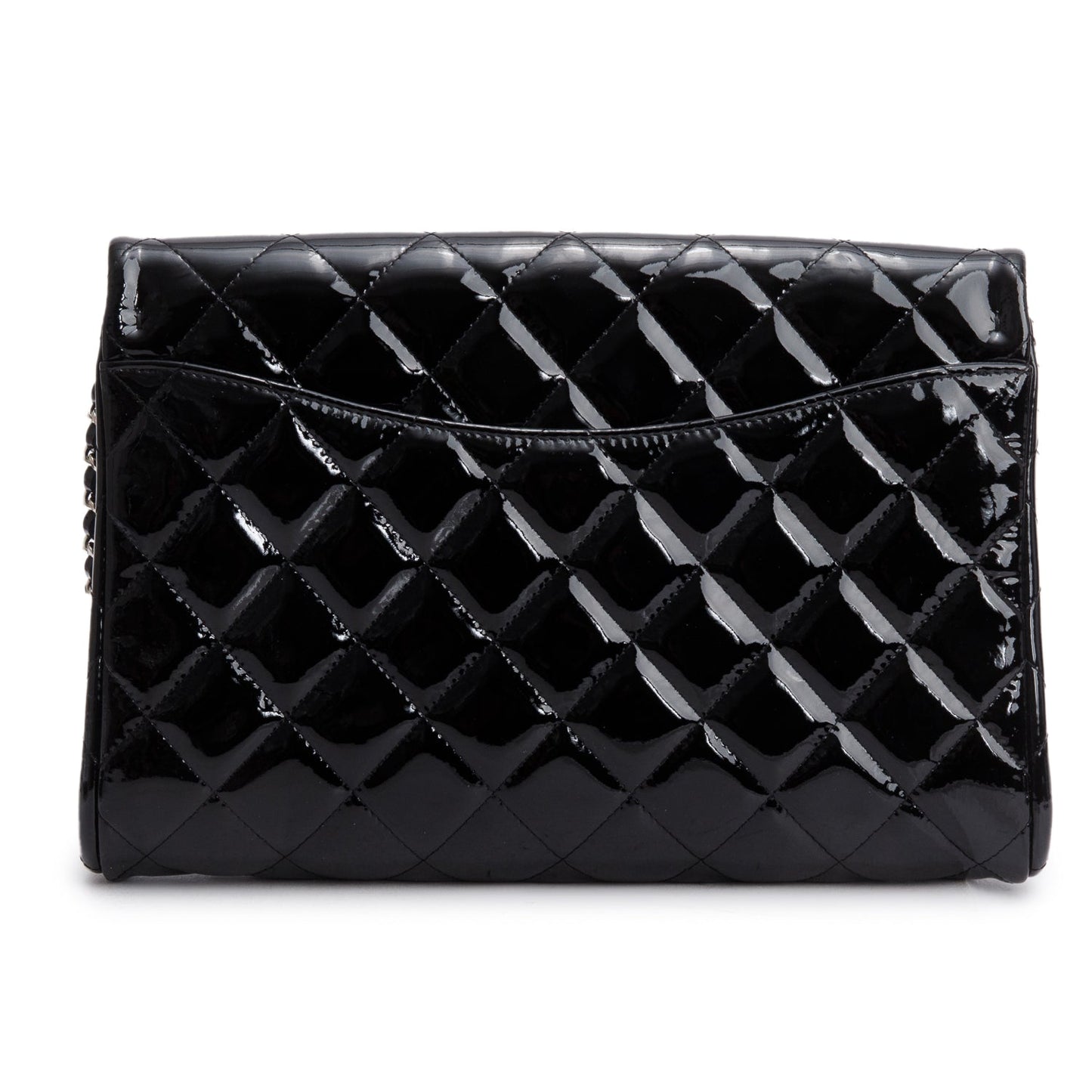 Chanel Black Patent Leather Quilted New Clutch with Chain