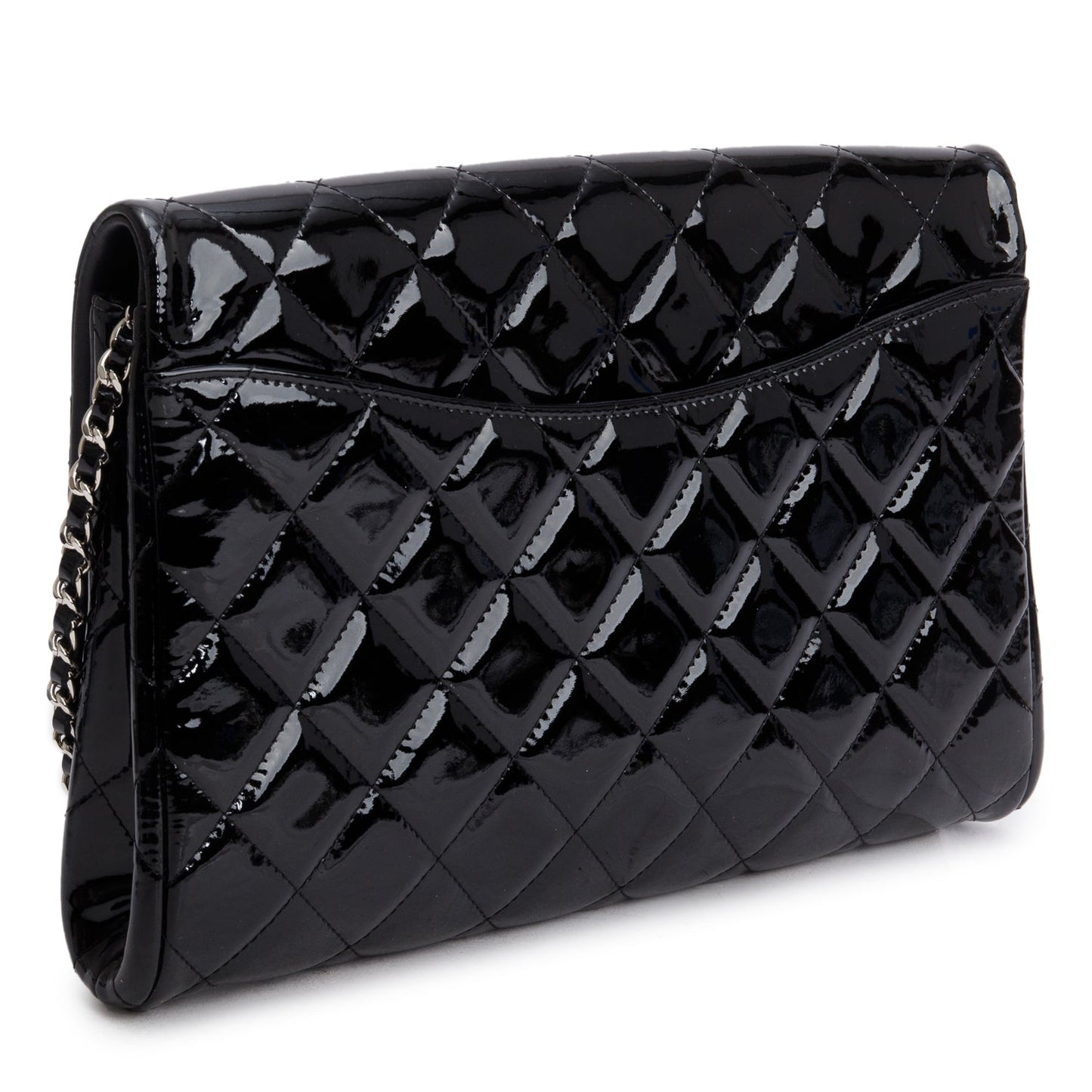 Chanel Black Patent Leather Quilted New Clutch with Chain