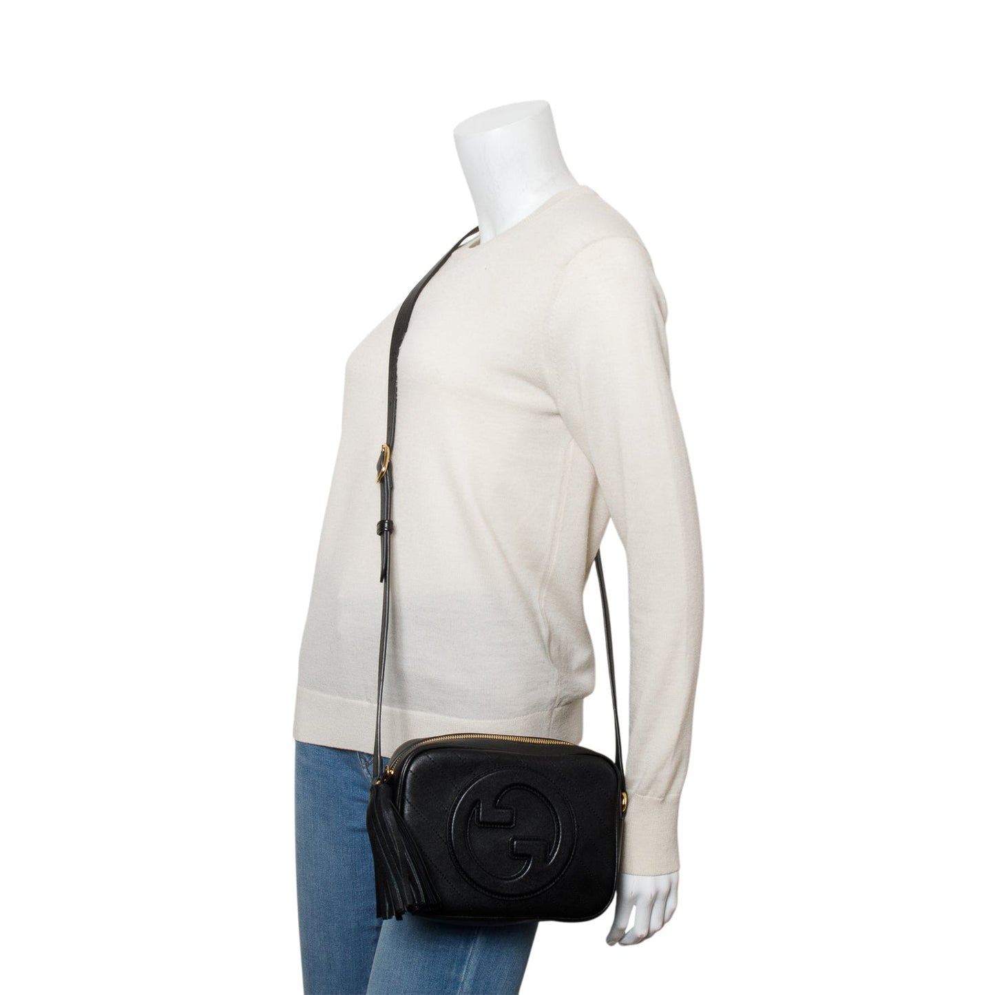 Gucci Black Calfskin Diagonal Stitched Small Blondie Shoulder Bag