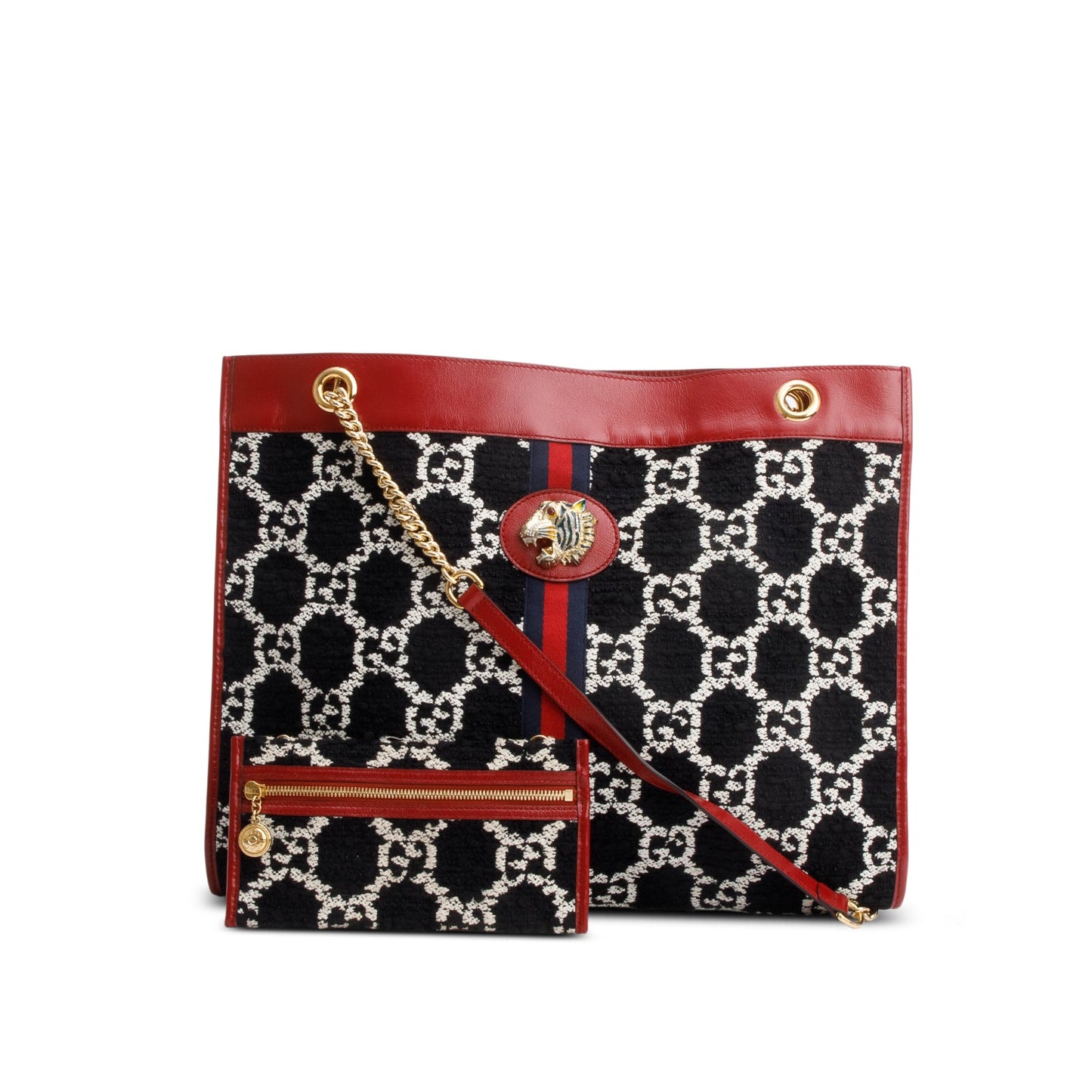 Gucci Black Tweed GG Monogram Large Rajah Chain Tote