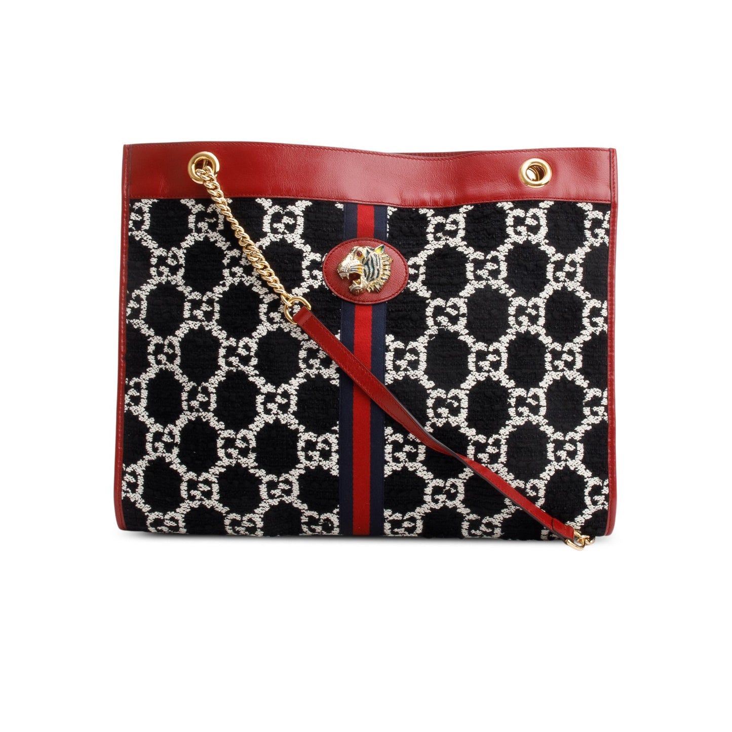 Gucci Black Tweed GG Monogram Large Rajah Chain Tote