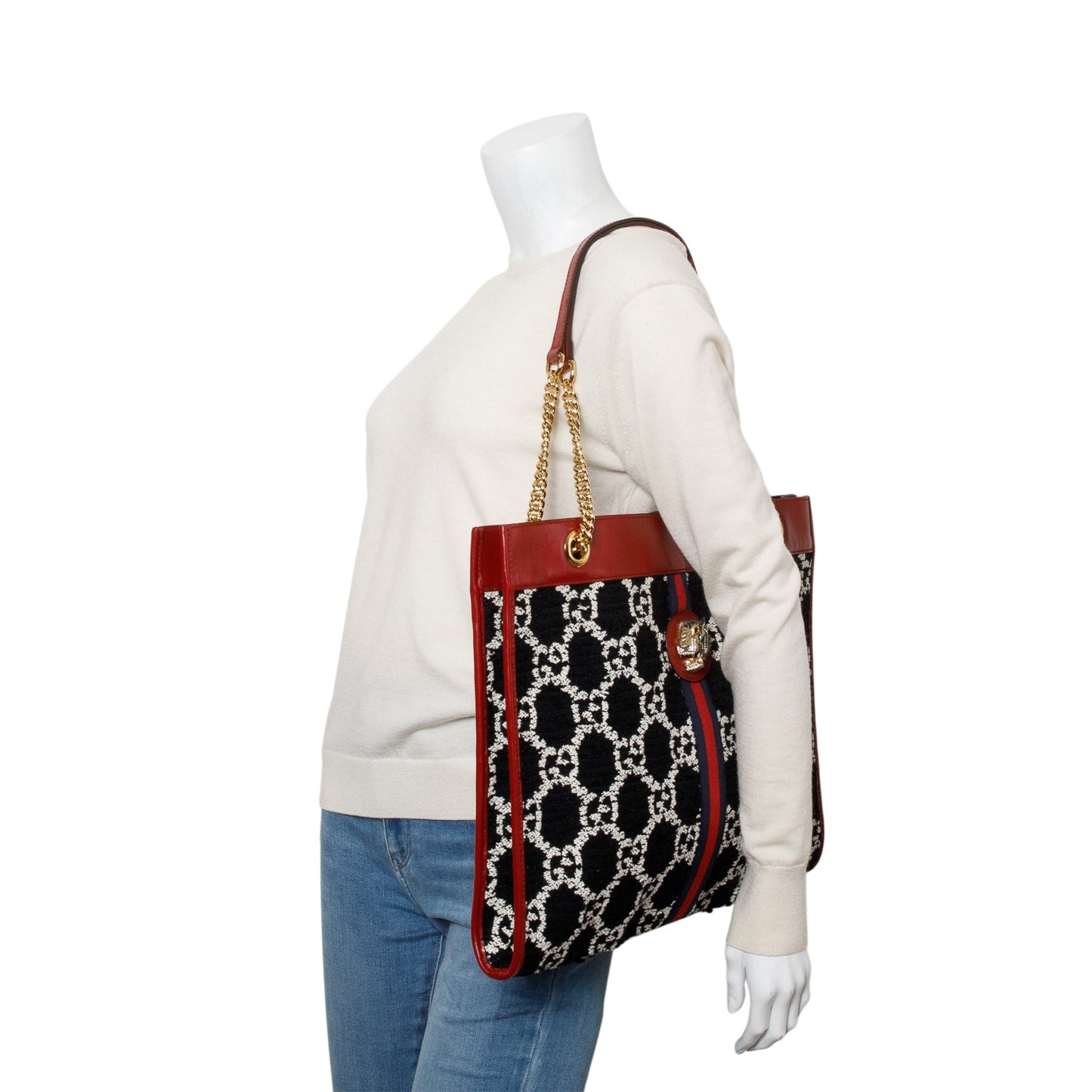 Gucci Black Tweed GG Monogram Large Rajah Chain Tote