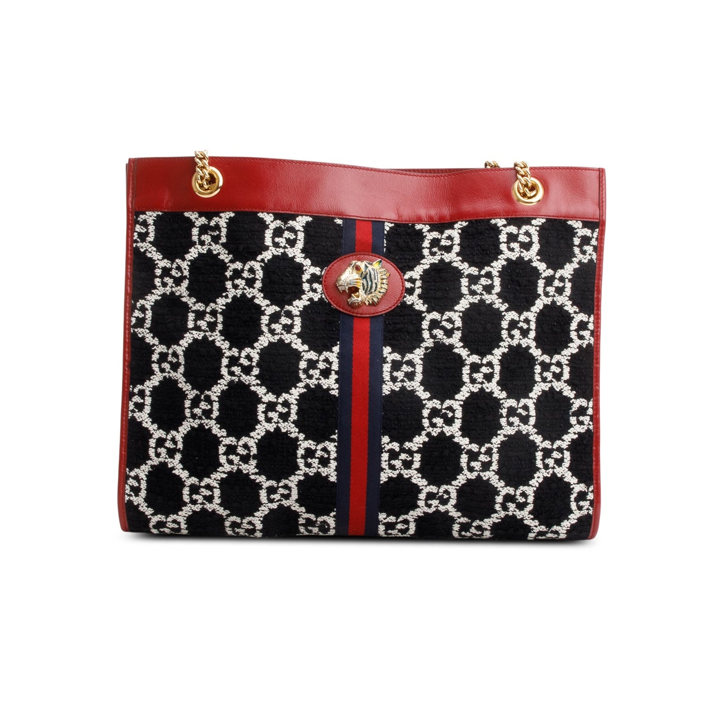 Gucci Black Tweed GG Monogram Large Rajah Chain Tote