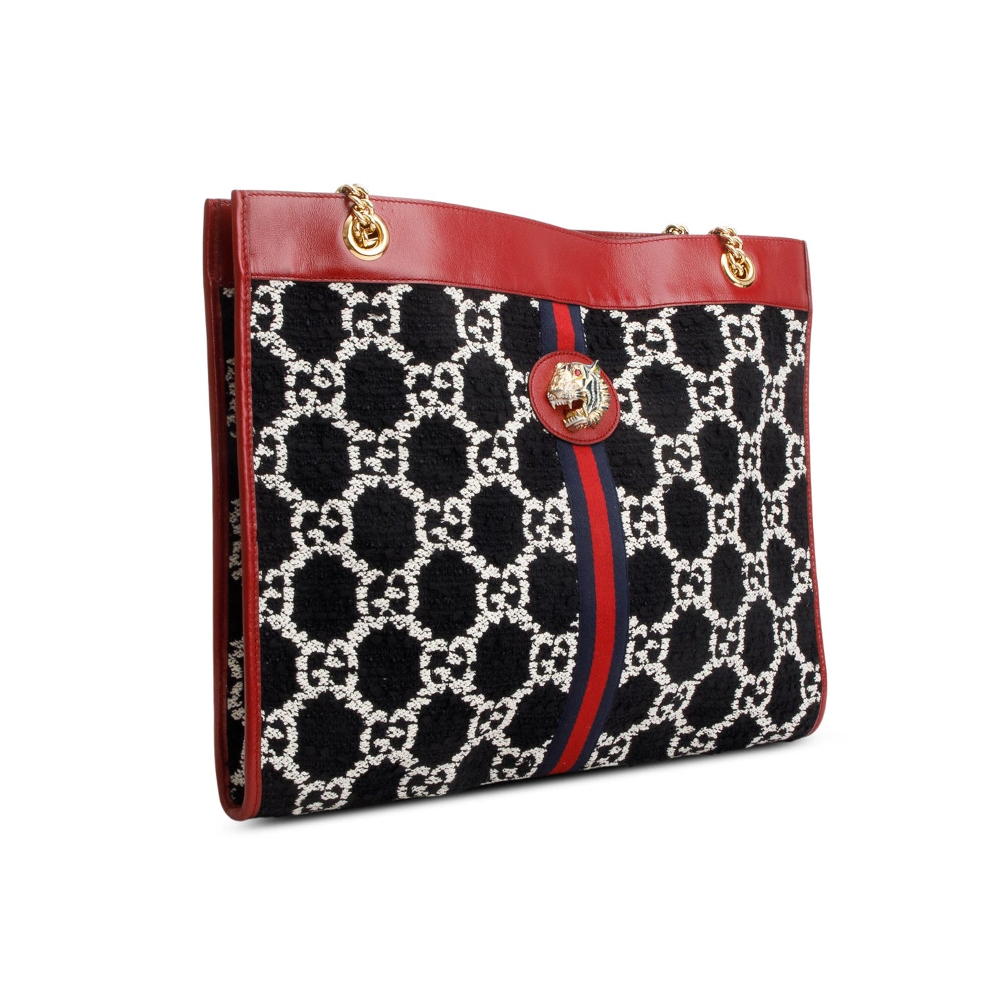 Gucci Black Tweed GG Monogram Large Rajah Chain Tote