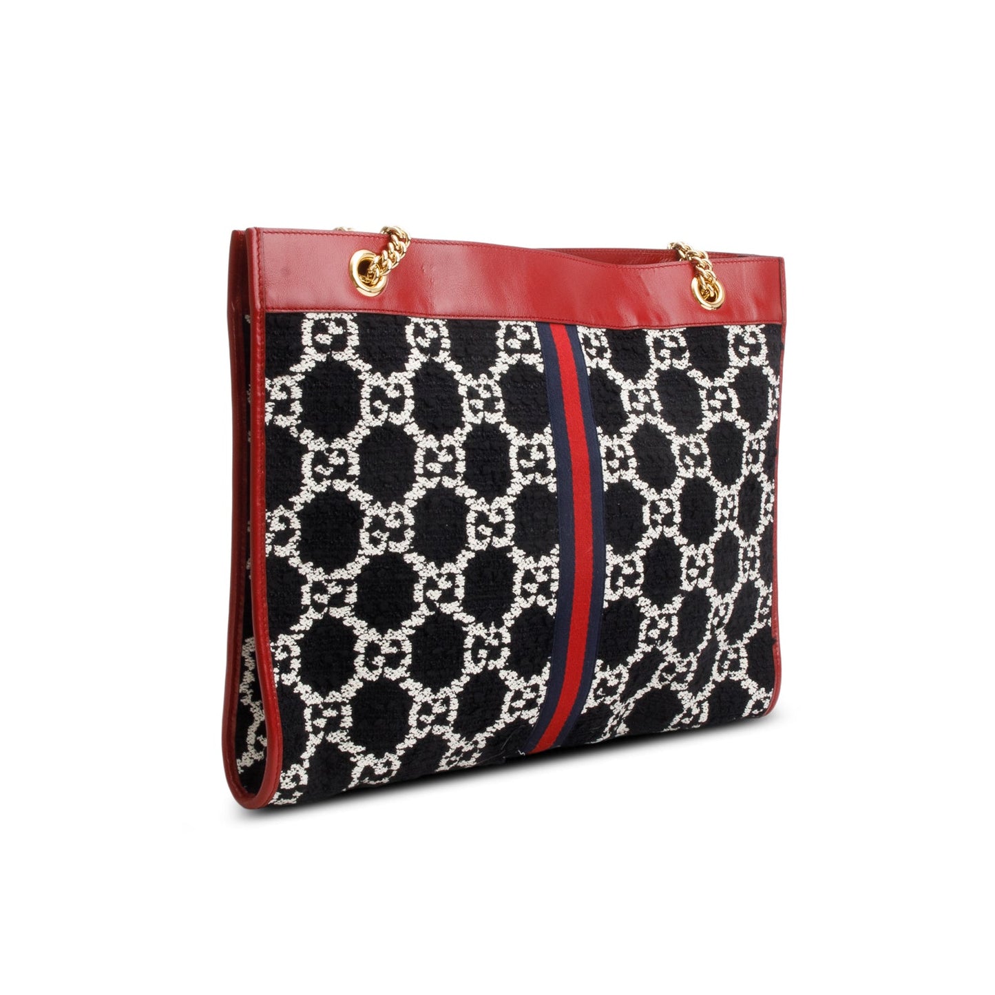 Gucci Black Tweed GG Monogram Large Rajah Chain Tote