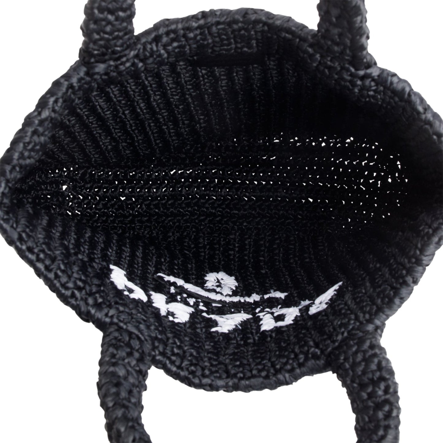 Prada Black Yarn Raffia Effect Crochet Small Logo Tote
