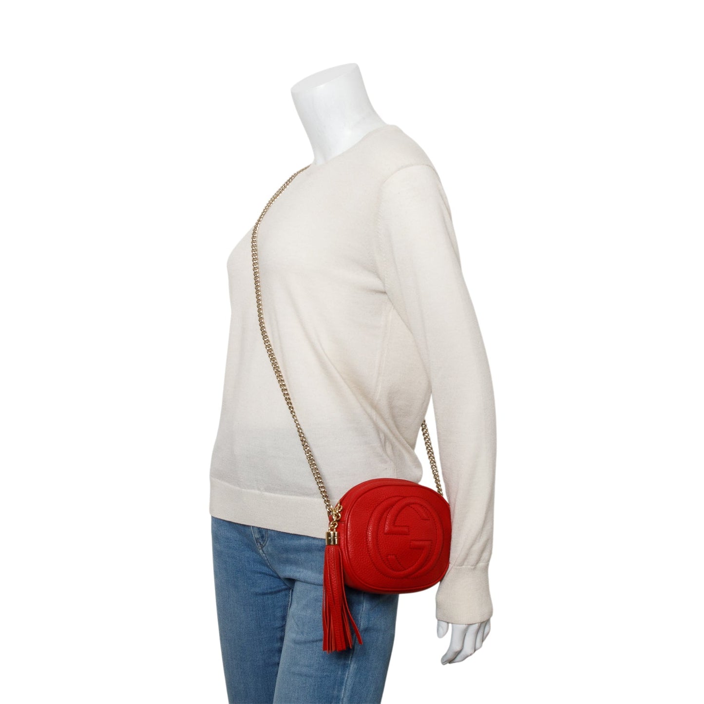 Gucci Red Pebbled Calfskin Mini Soho Chain Bag