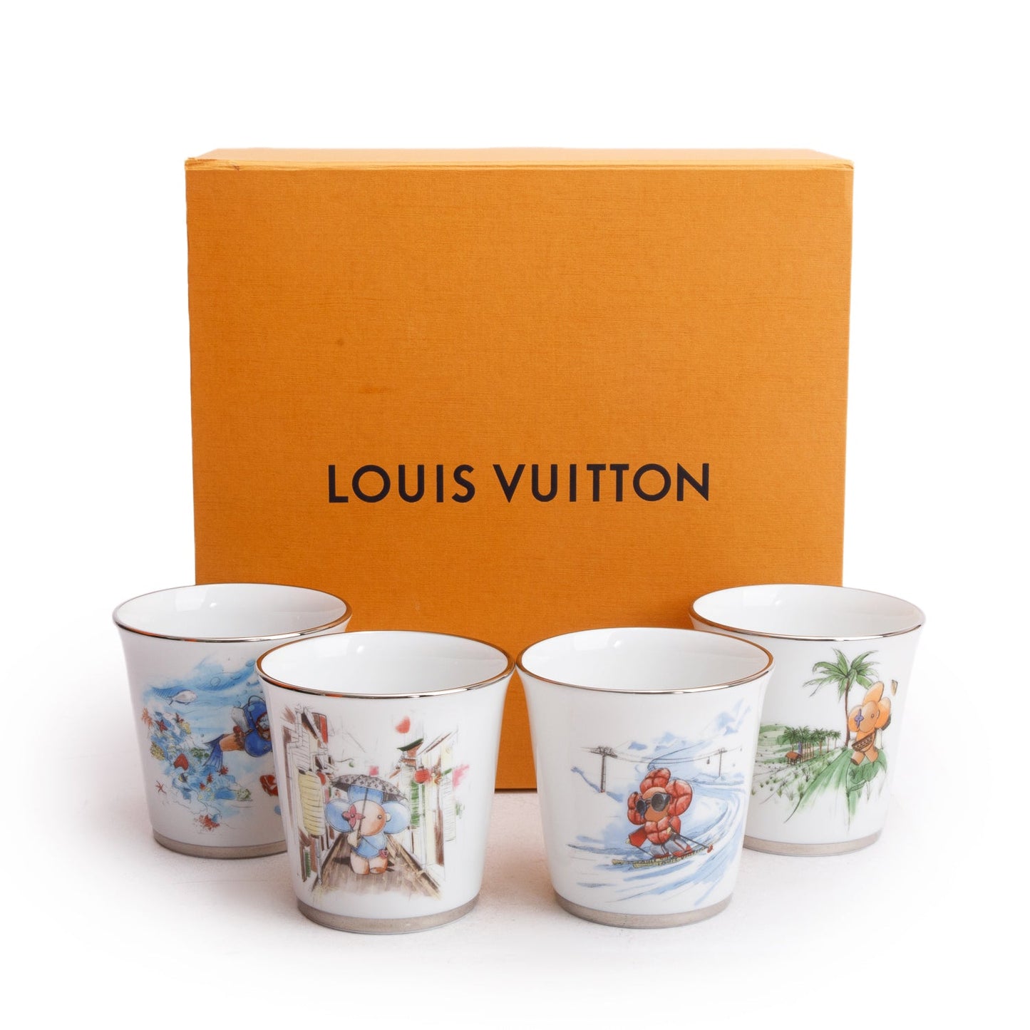 Louis Vuitton White & Multicolor Porcelaine Vivienne 4 Seasons Set of 4 Cups