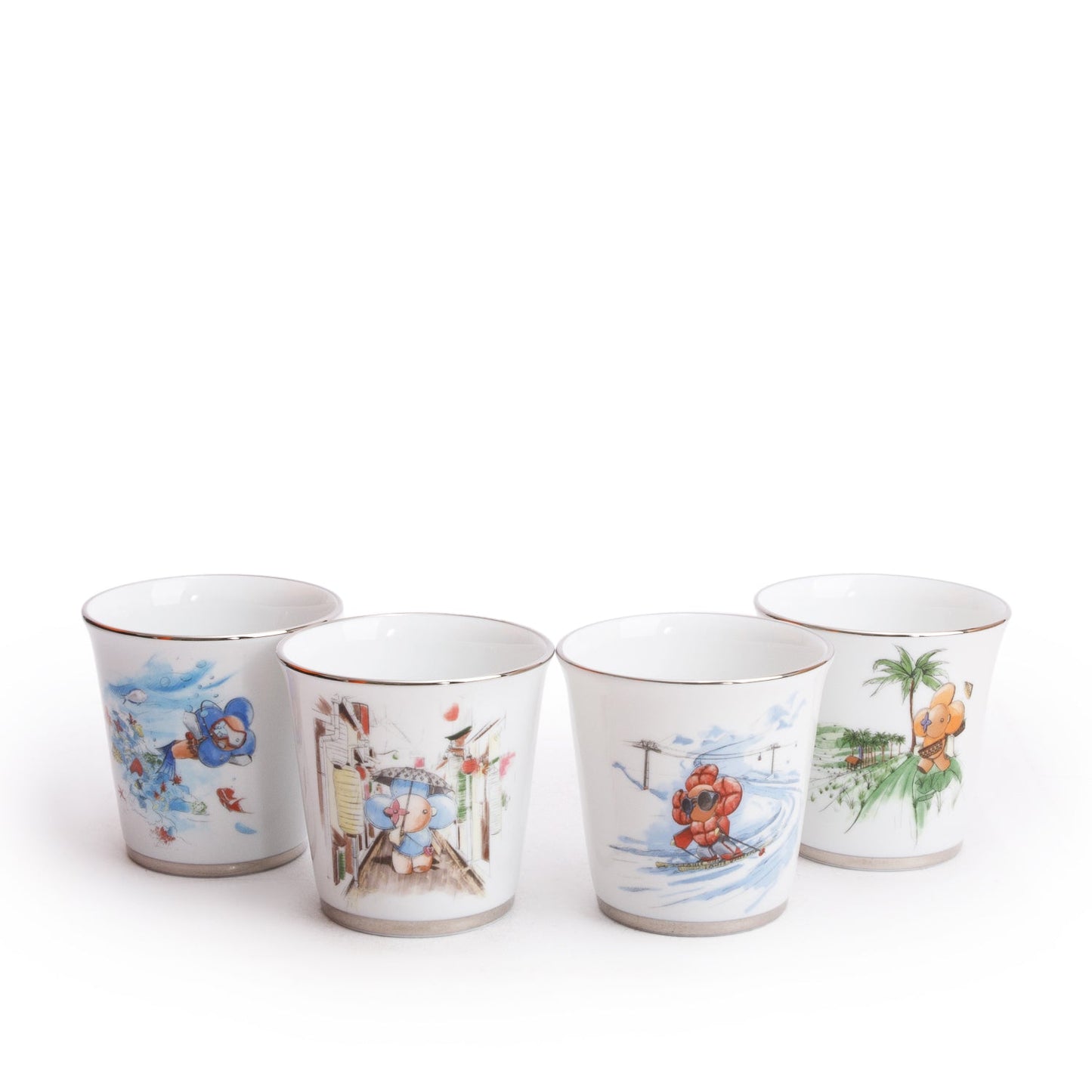 Louis Vuitton White & Multicolor Porcelaine Vivienne 4 Seasons Set of 4 Cups