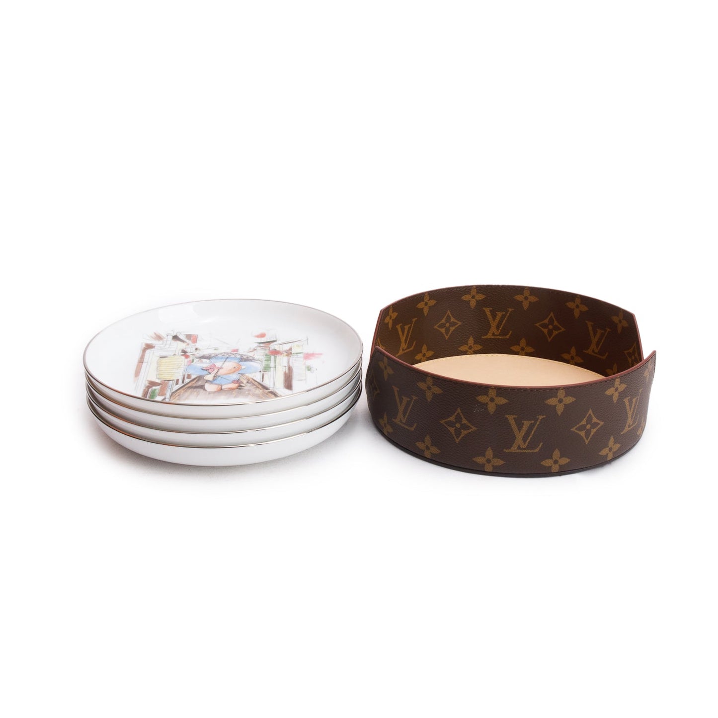 Louis Vuitton White & Multicolor Porcelaine Vivienne 4 Seasons Set of 4 Plates