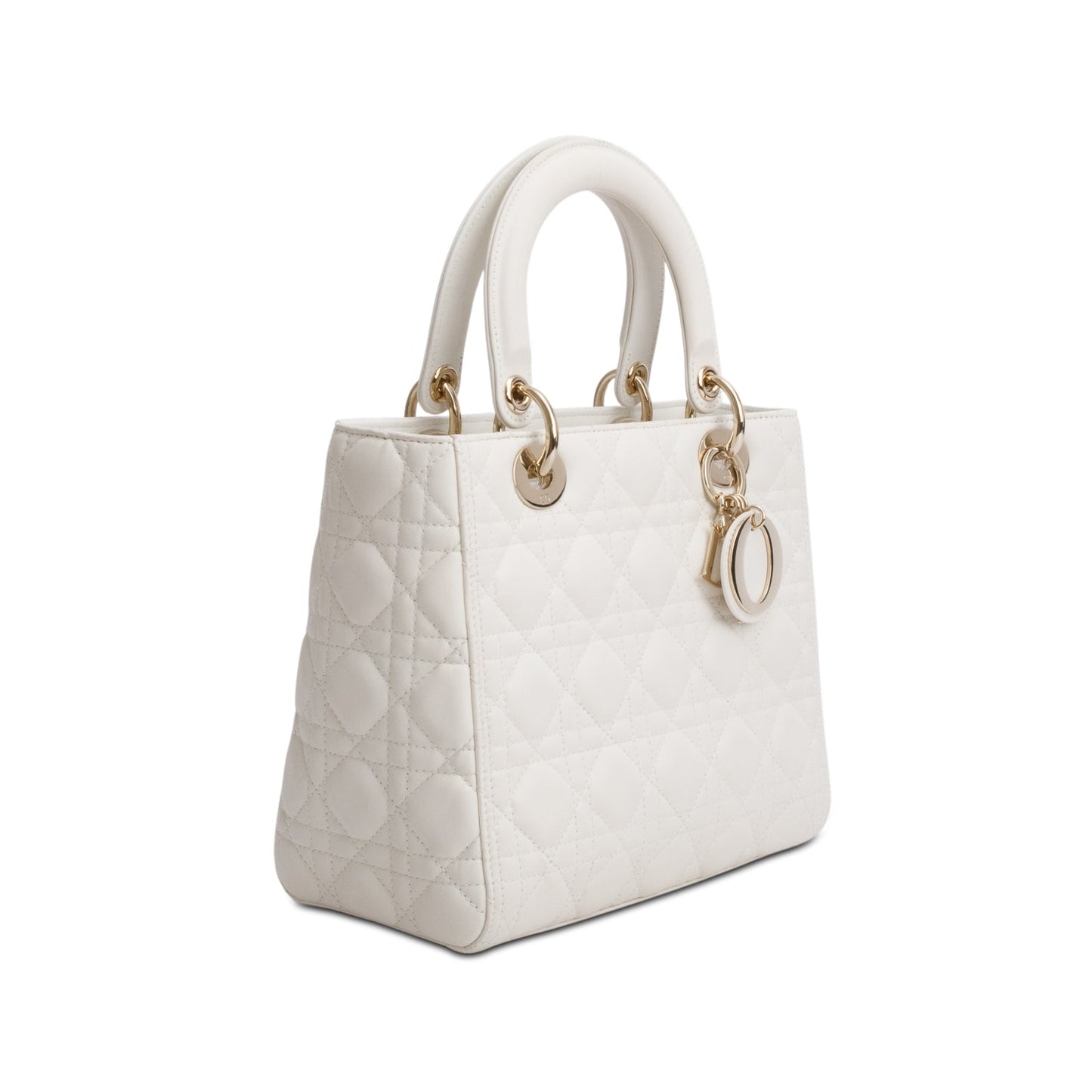 Christian Dior White Cannage Lambskin Leather Medium Lady Dior Bag
