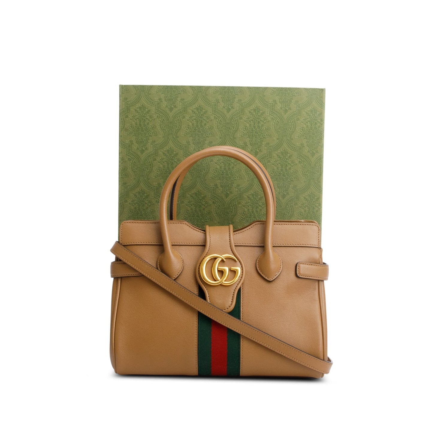 Gucci Brown Calfksin Leather Small Dahlia Handle Bag