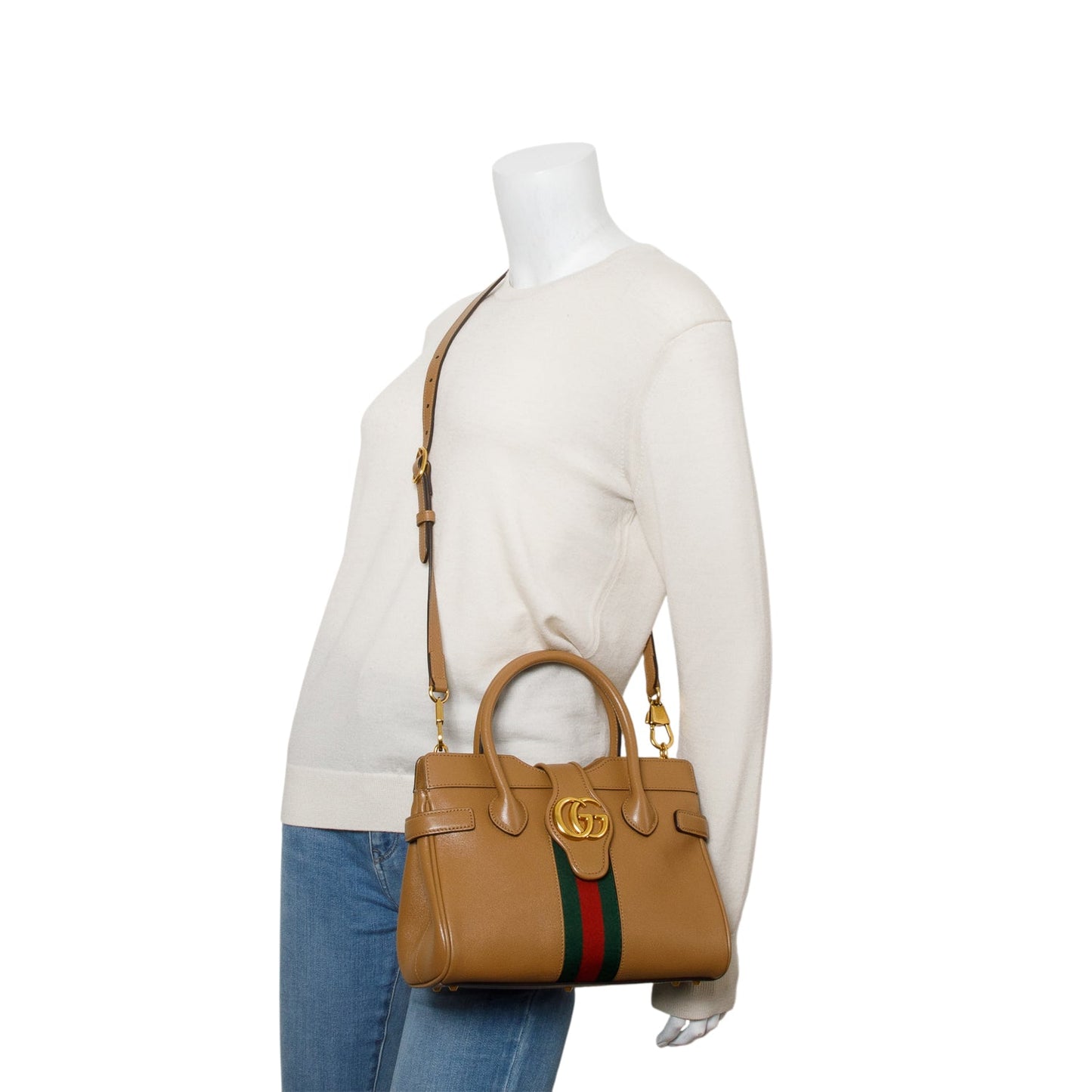 Gucci Brown Calfksin Leather Small Dahlia Handle Bag