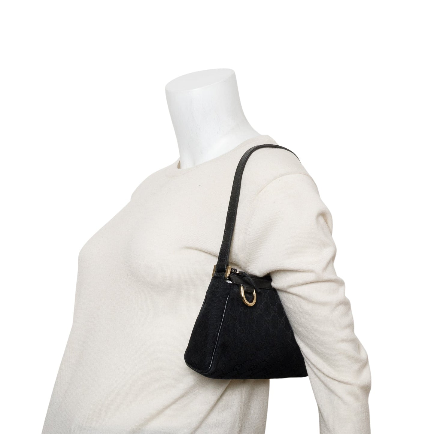 Gucci Black GG Canvas D Ring Abbey Pochette