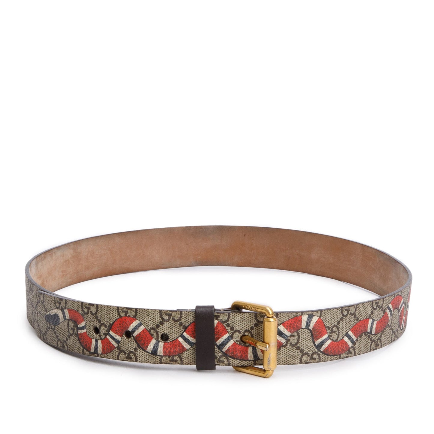 Gucci GG Supreme Monogram Selleria Calfskin Kingsnake Belt 95 38