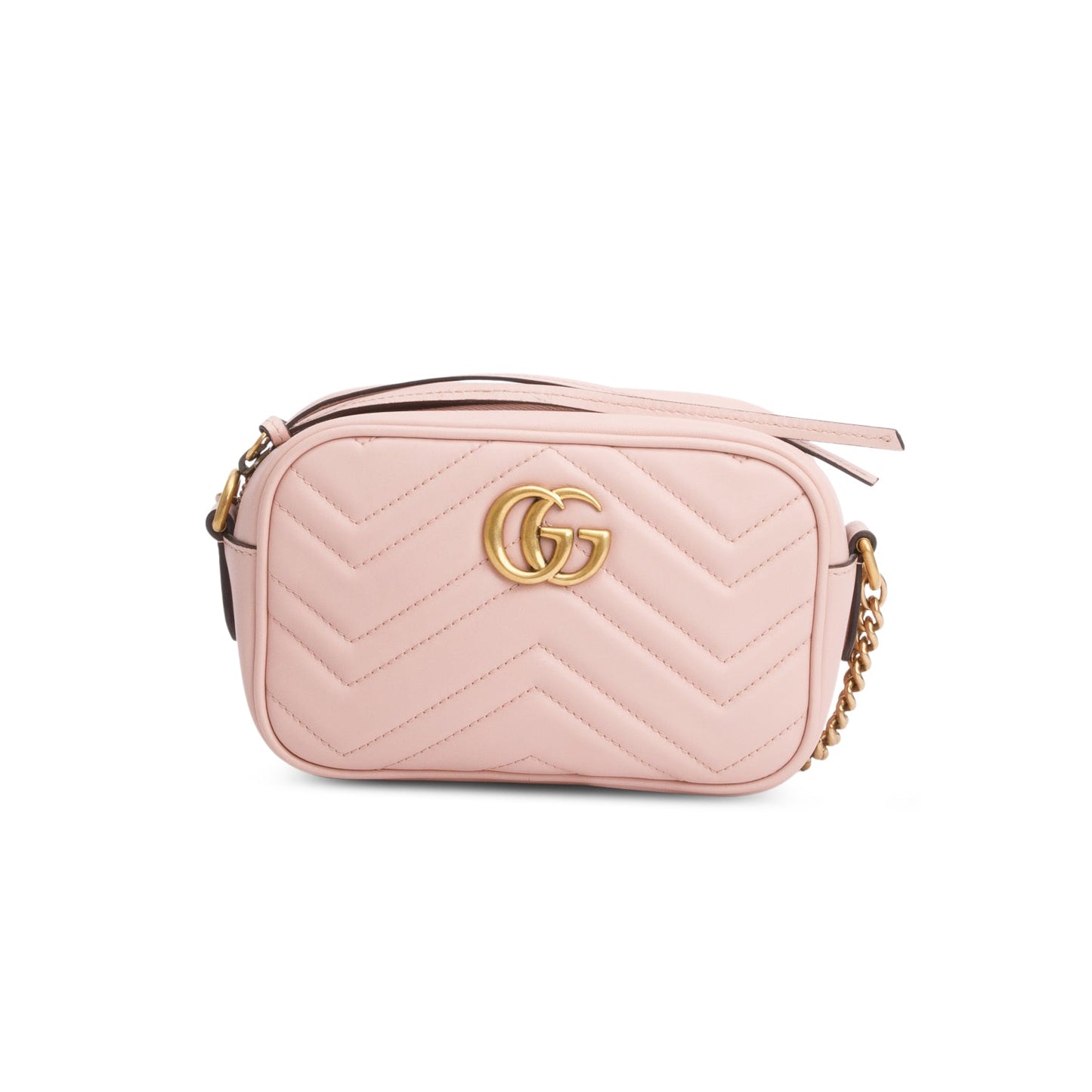 Gucci Pink Calfskin Matelasse Mini GG Marmont Chain Shoulder Bag