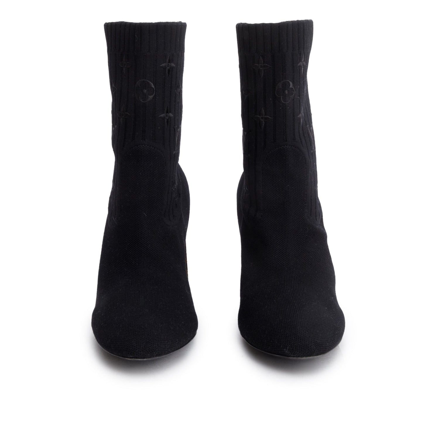 Louis Vuitton Black Stretch Textile and Monogram Silhouette Ankle Boots, Size 41
