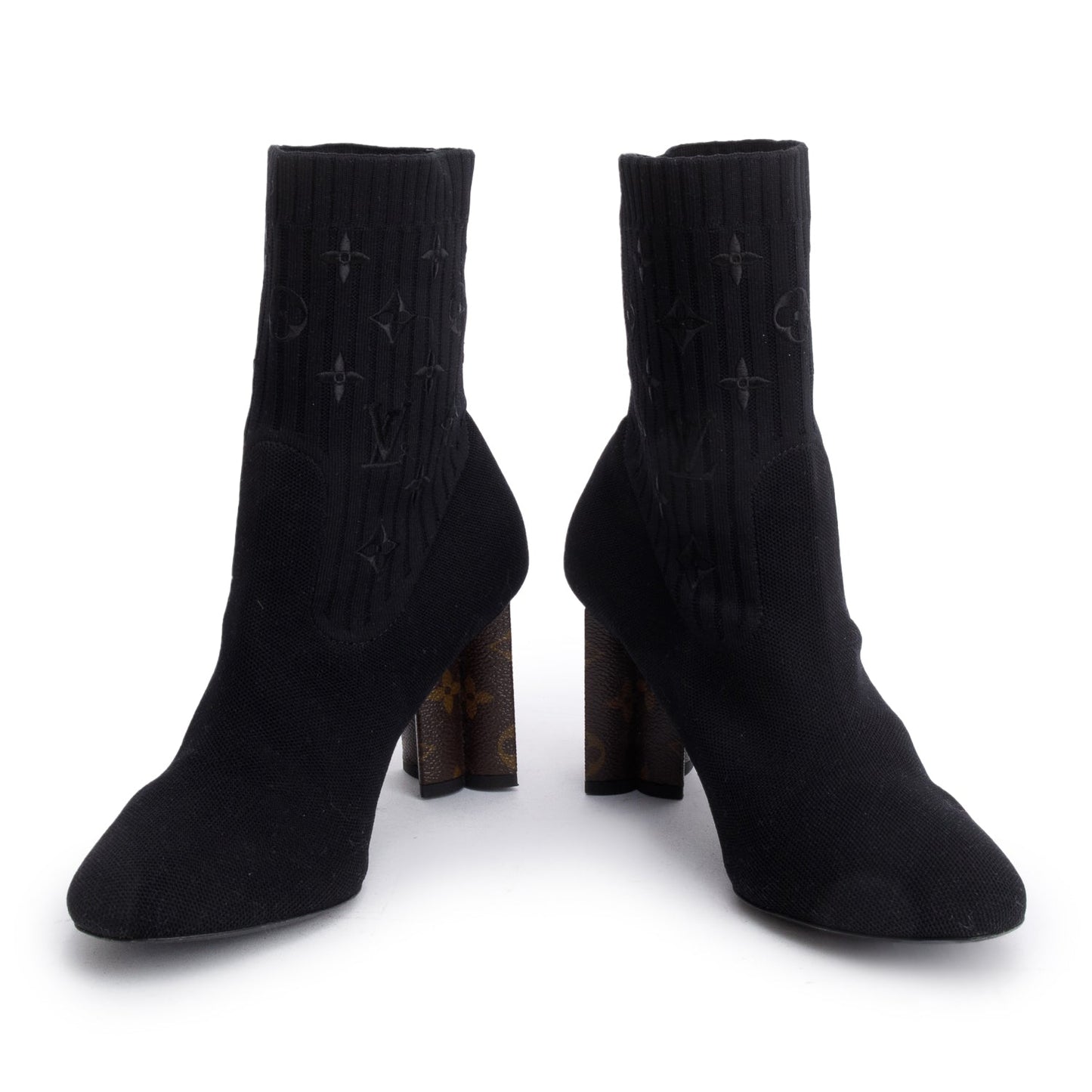 Louis Vuitton Black Stretch Textile and Monogram Silhouette Ankle Boots, Size 41