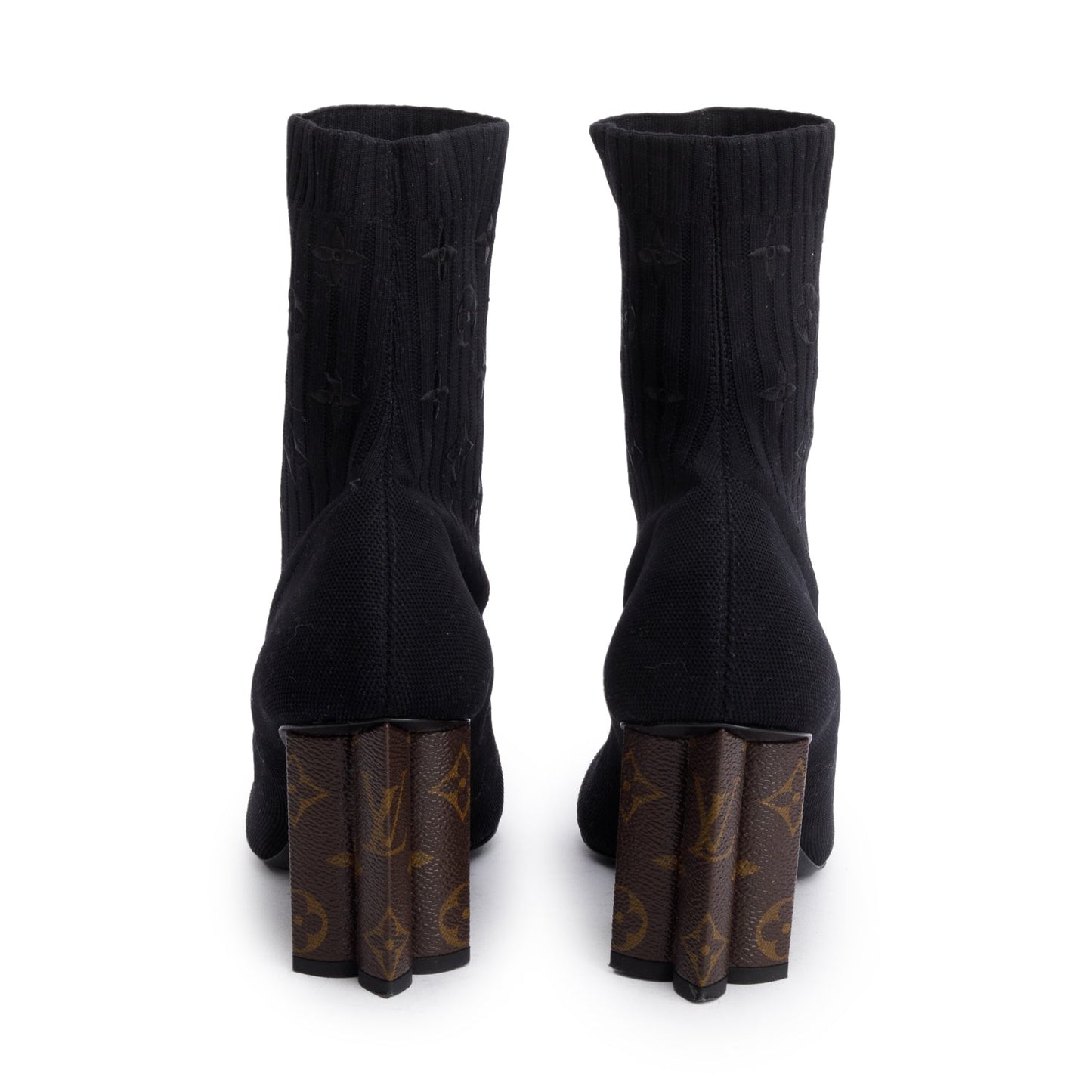 Louis Vuitton Black Stretch Textile and Monogram Silhouette Ankle Boots, Size 41