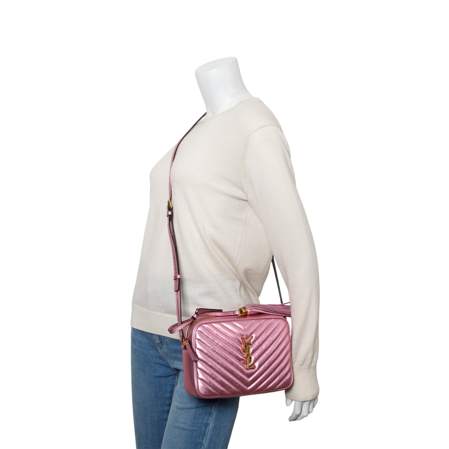 Saint Laurent Metallic Pink Quilted Leather Lou Camera Bag
