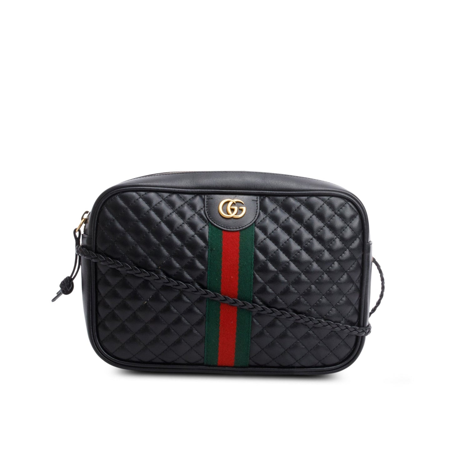Gucci Black Calfskin Web Trapuntata Small GG Shoulder Bag