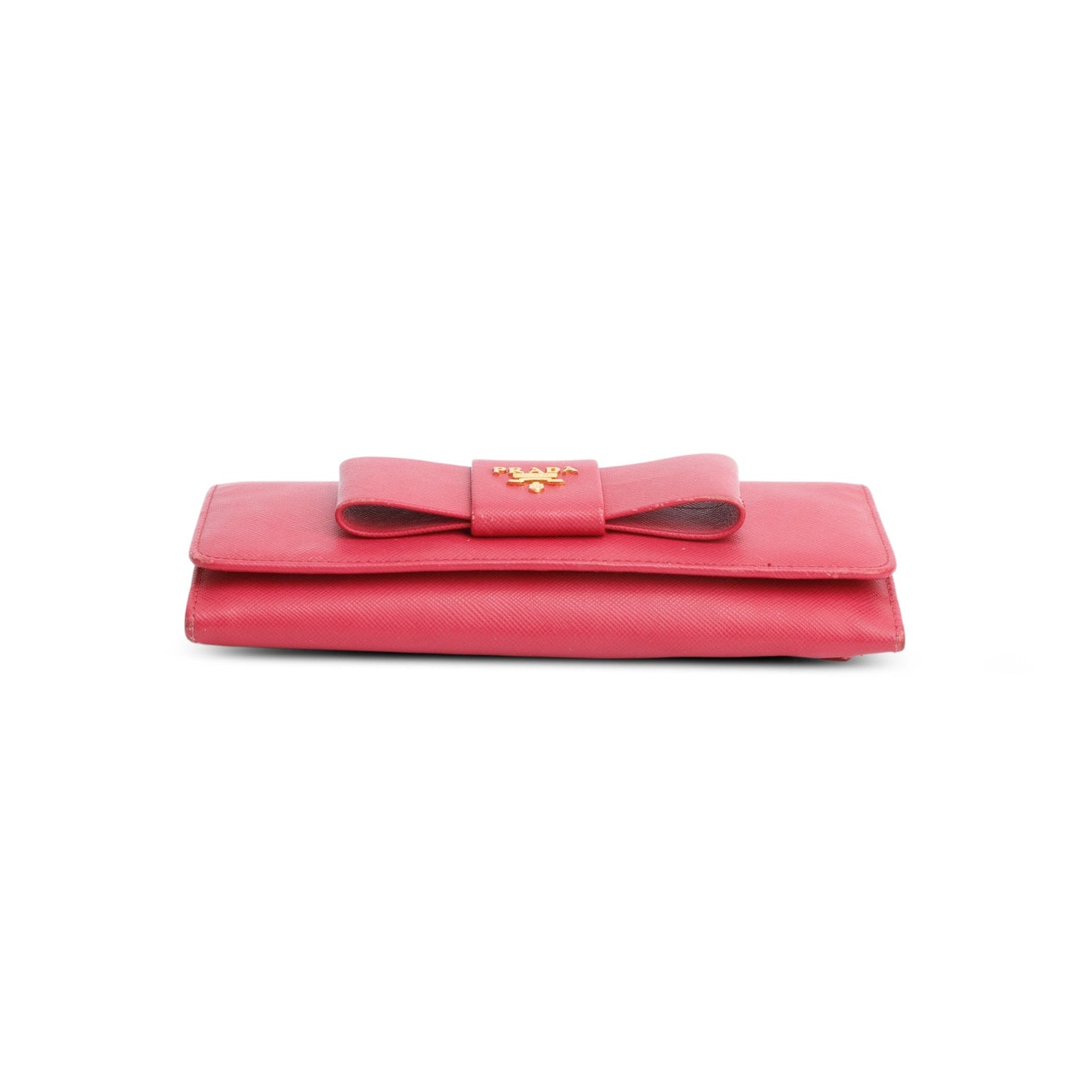 Prada Pink Saffiano Lux Leather Bow Continental Wallet