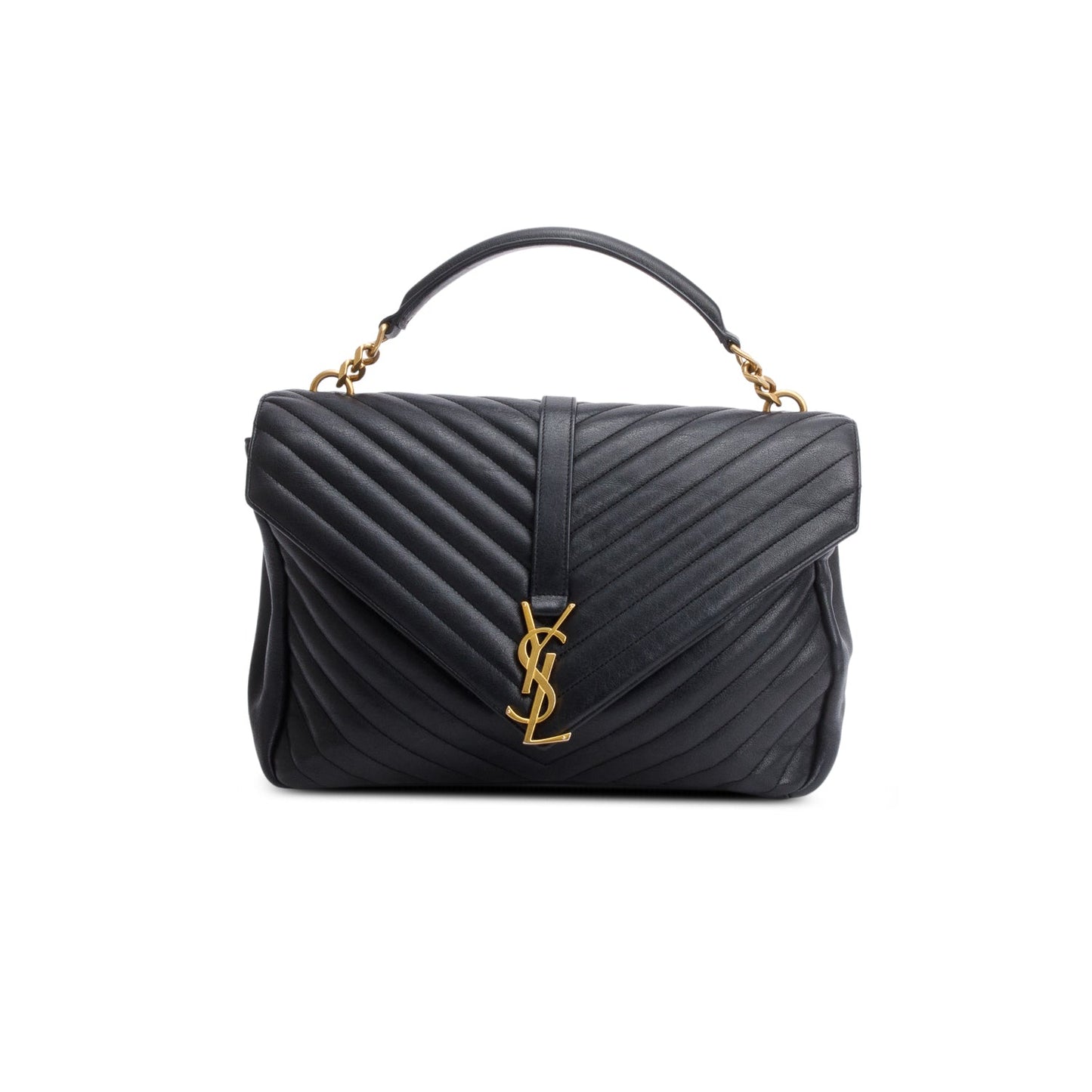Saint Laurent Black Leather Large Chevron College Bag