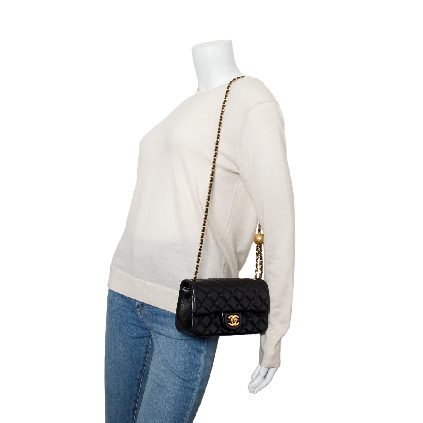 Chanel 2025 Black Quilted Lambskin Pearl Crush Mini Rectangular Flap Bag